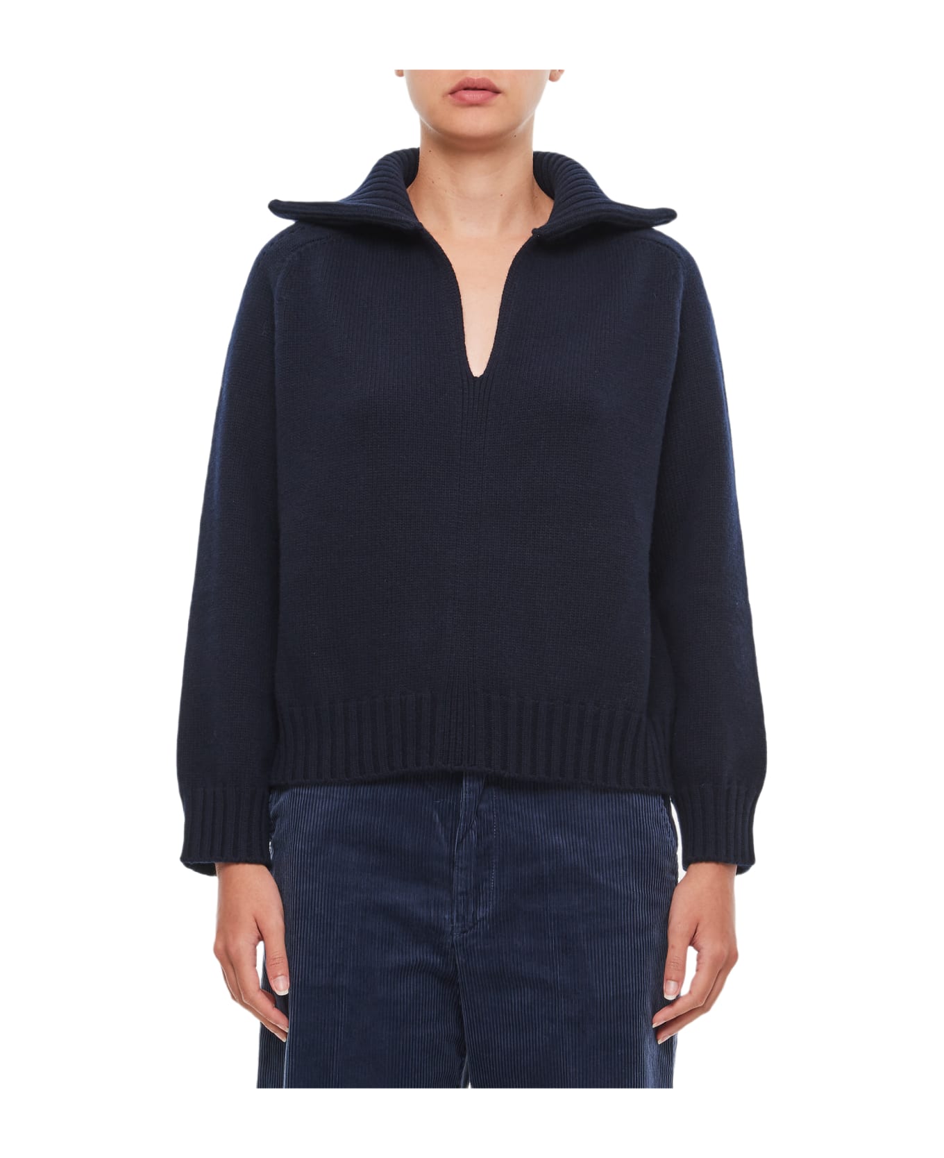 Plan C Wool Cashmere V Neck Sweater - Blue