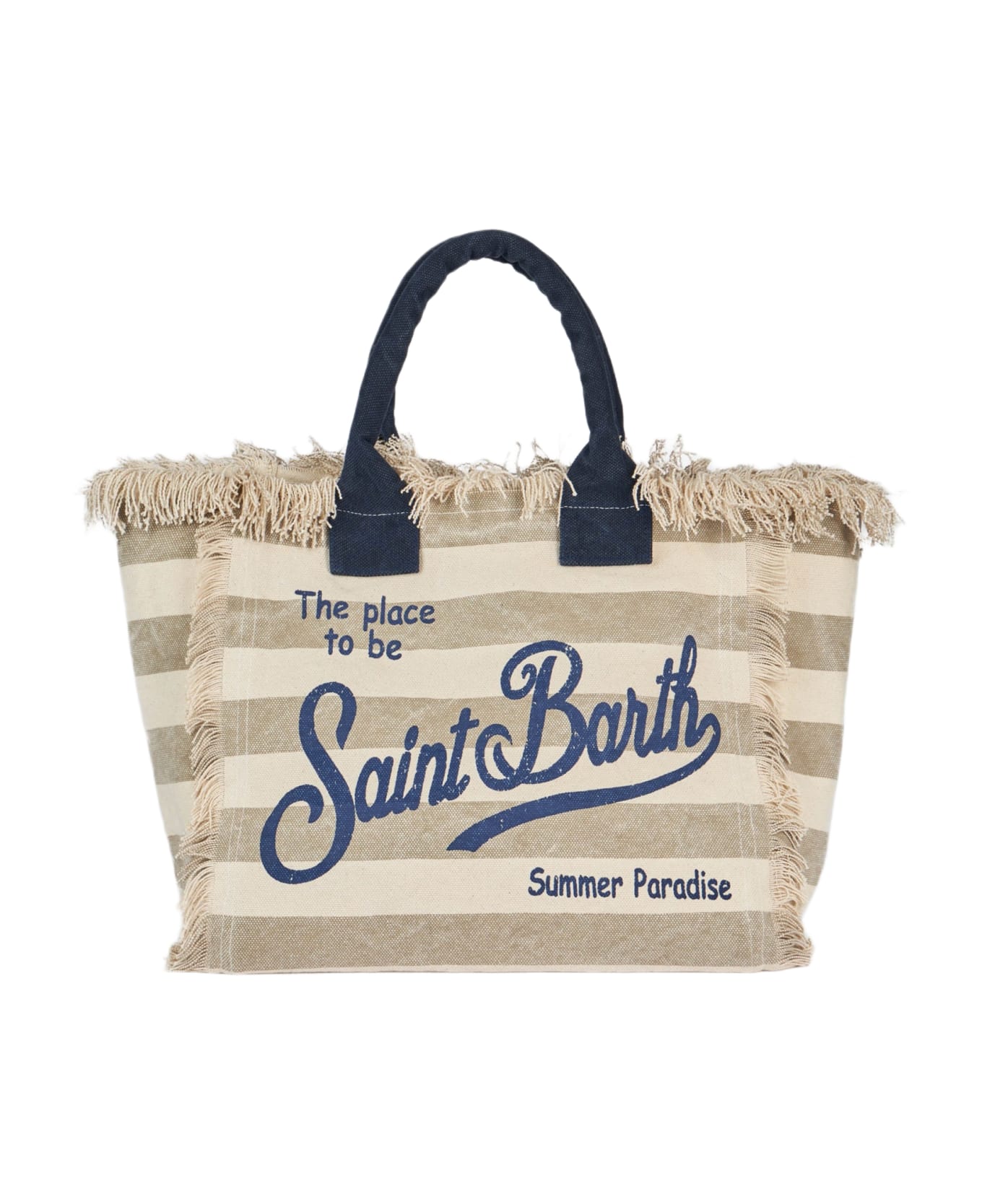 MC2 Saint Barth Beige Striped Cotton Canvas Vanity Tote Bag - WHITE