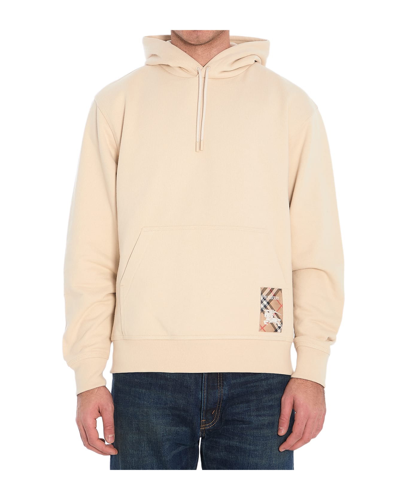 Burberry Check Label Hoodie - BEIGE