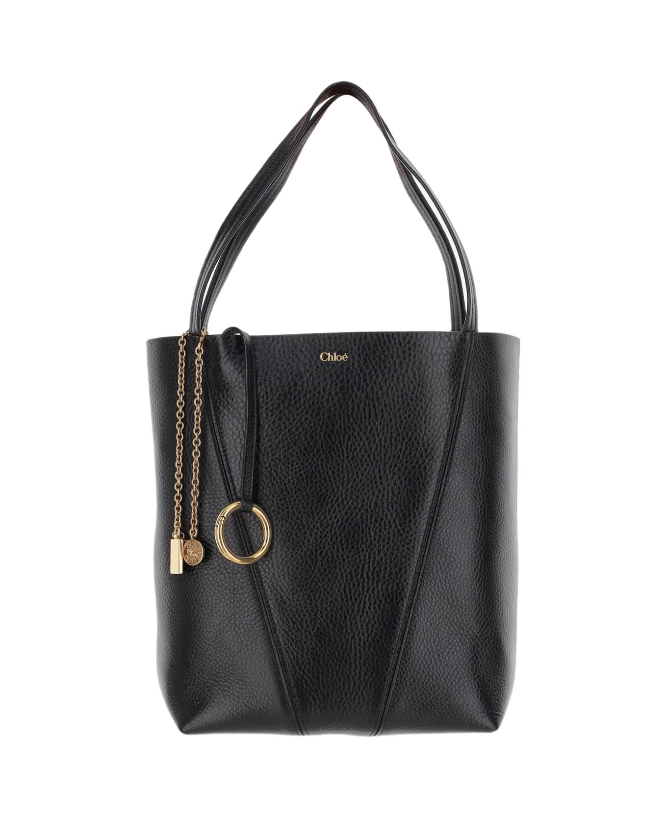 Chloé Spin Tote Bag In Garnet Leather - Black