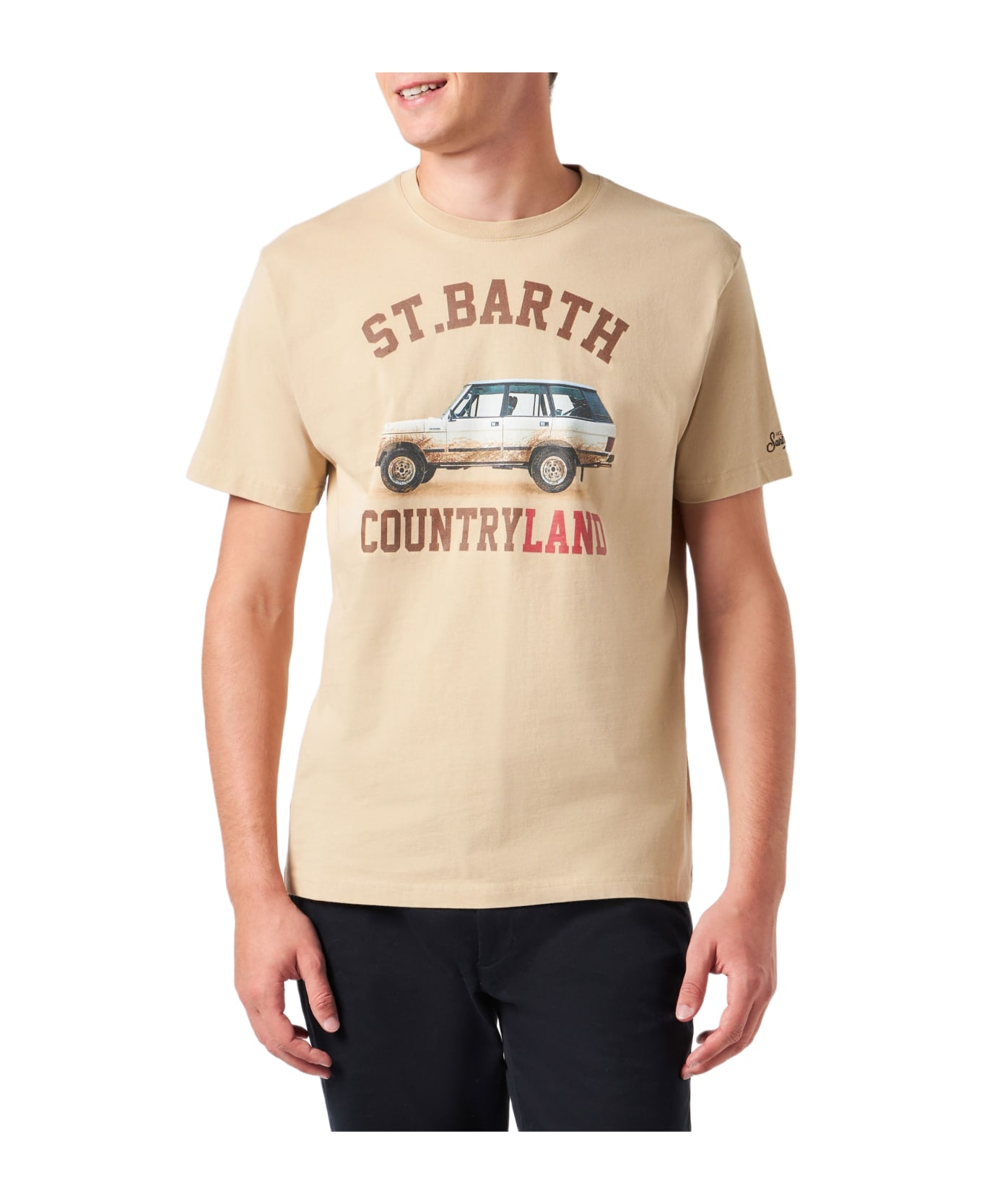MC2 Saint Barth Man Heavy Cotton T-shirt With St. Barth Countryland Print - WHITE