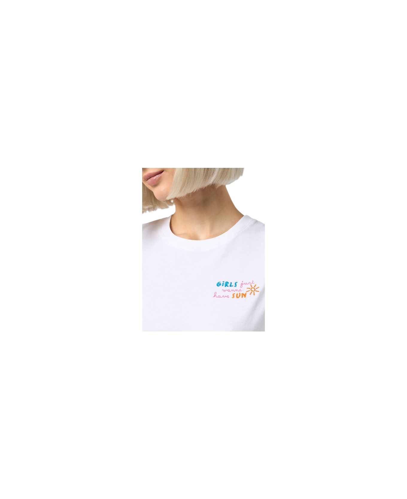 MC2 Saint Barth Woman Cotton Jersey Crewneck T-shirt Emilie With Girls Just Wanna Have Sun Embroidery - WHITE