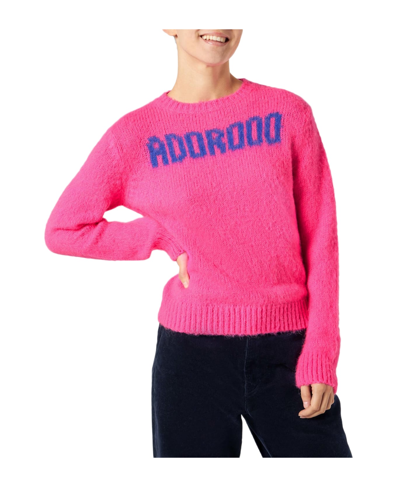 MC2 Saint Barth Woman Fluo Pink Brushed Sweater With Adorooo Print - PINK