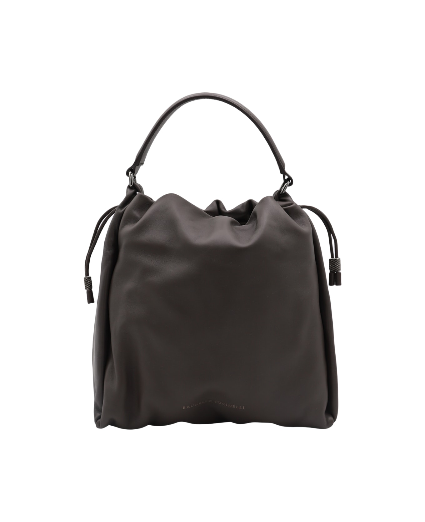 Brunello Cucinelli Dark Grey Leather Crossbody Bag - Testa Moro
