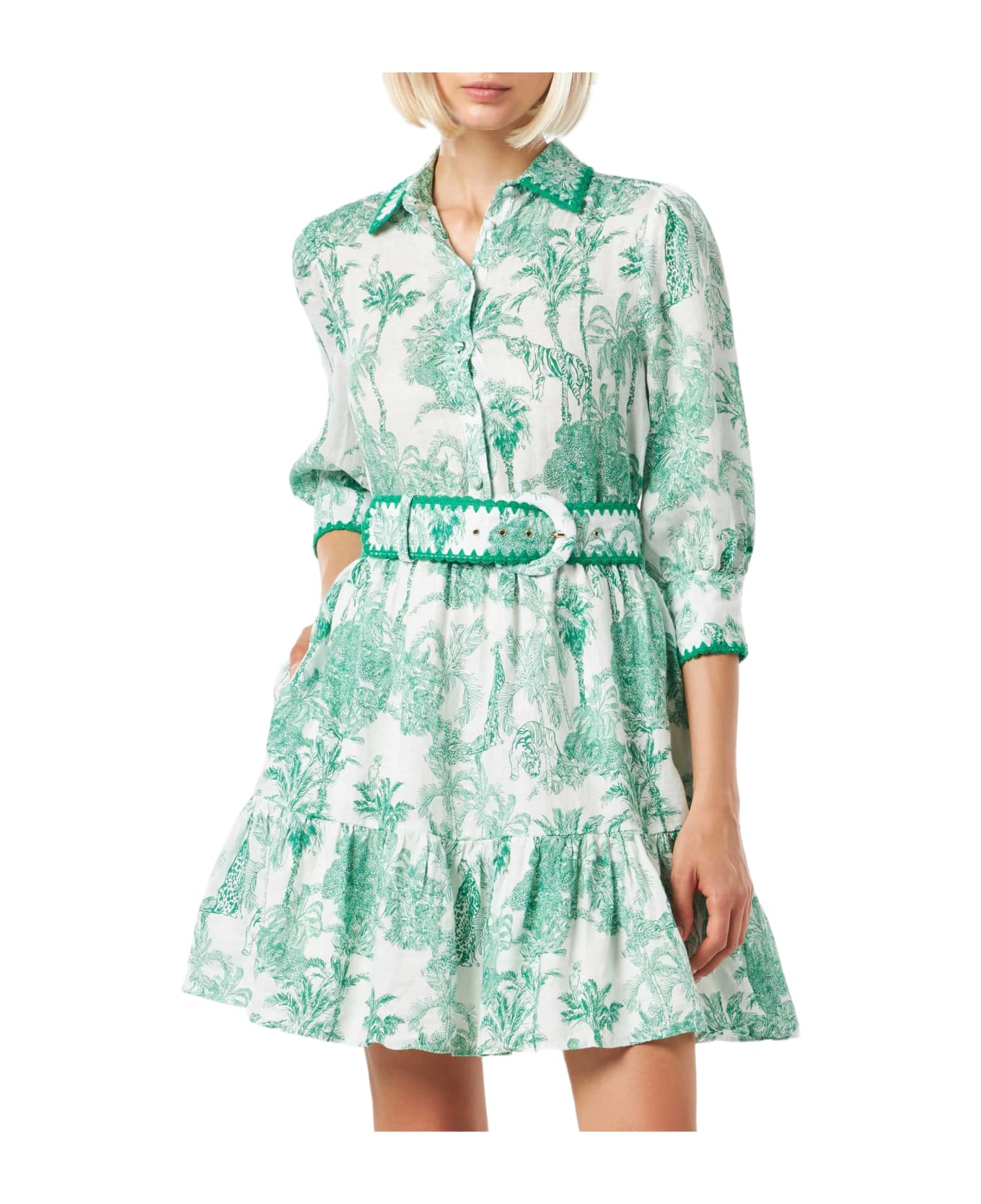 MC2 Saint Barth Jungle Print Linen Short Dress Daisy - GREEN ワンピース＆ドレス