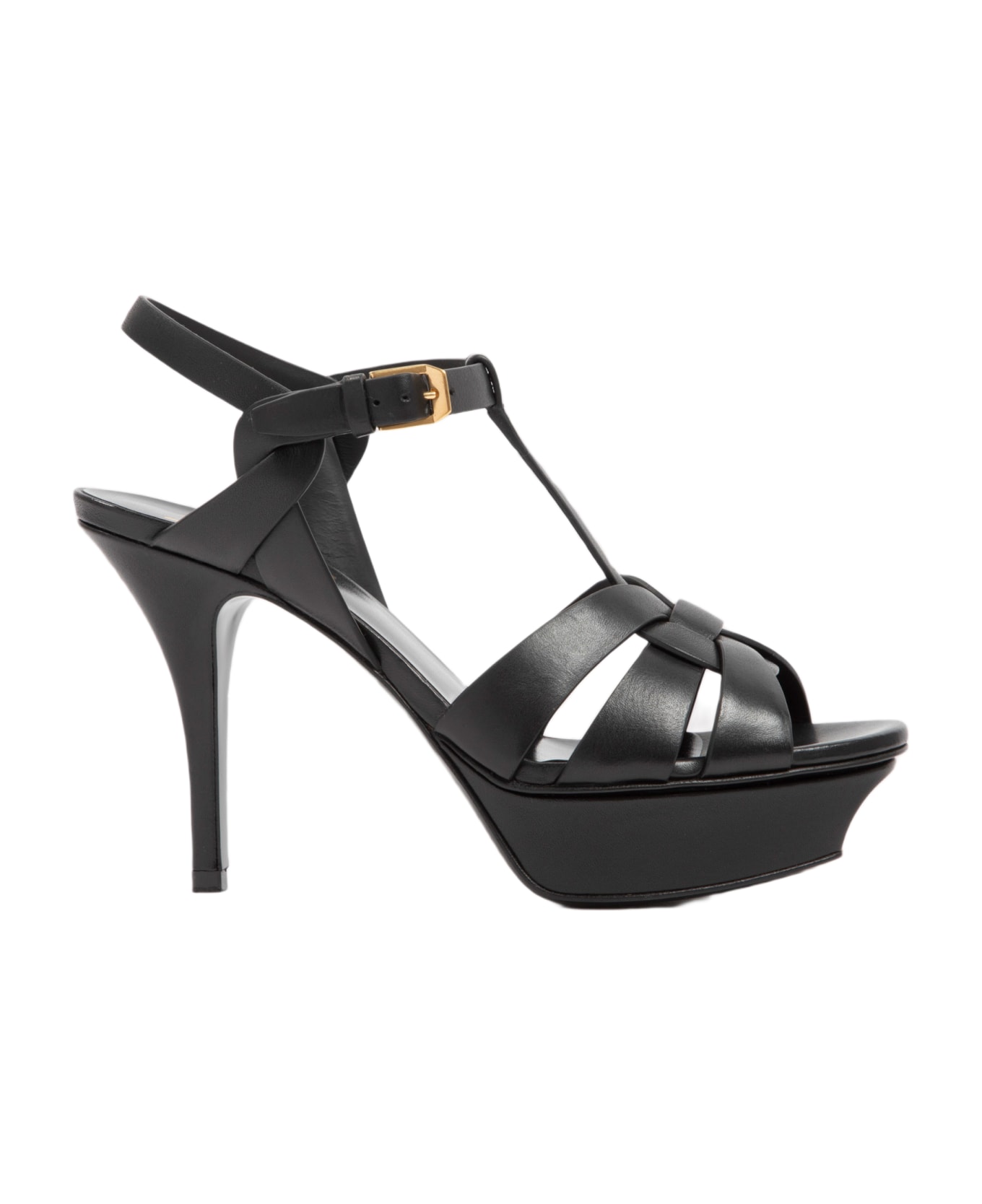 Saint Laurent Leather Tribute Sandals - Nero