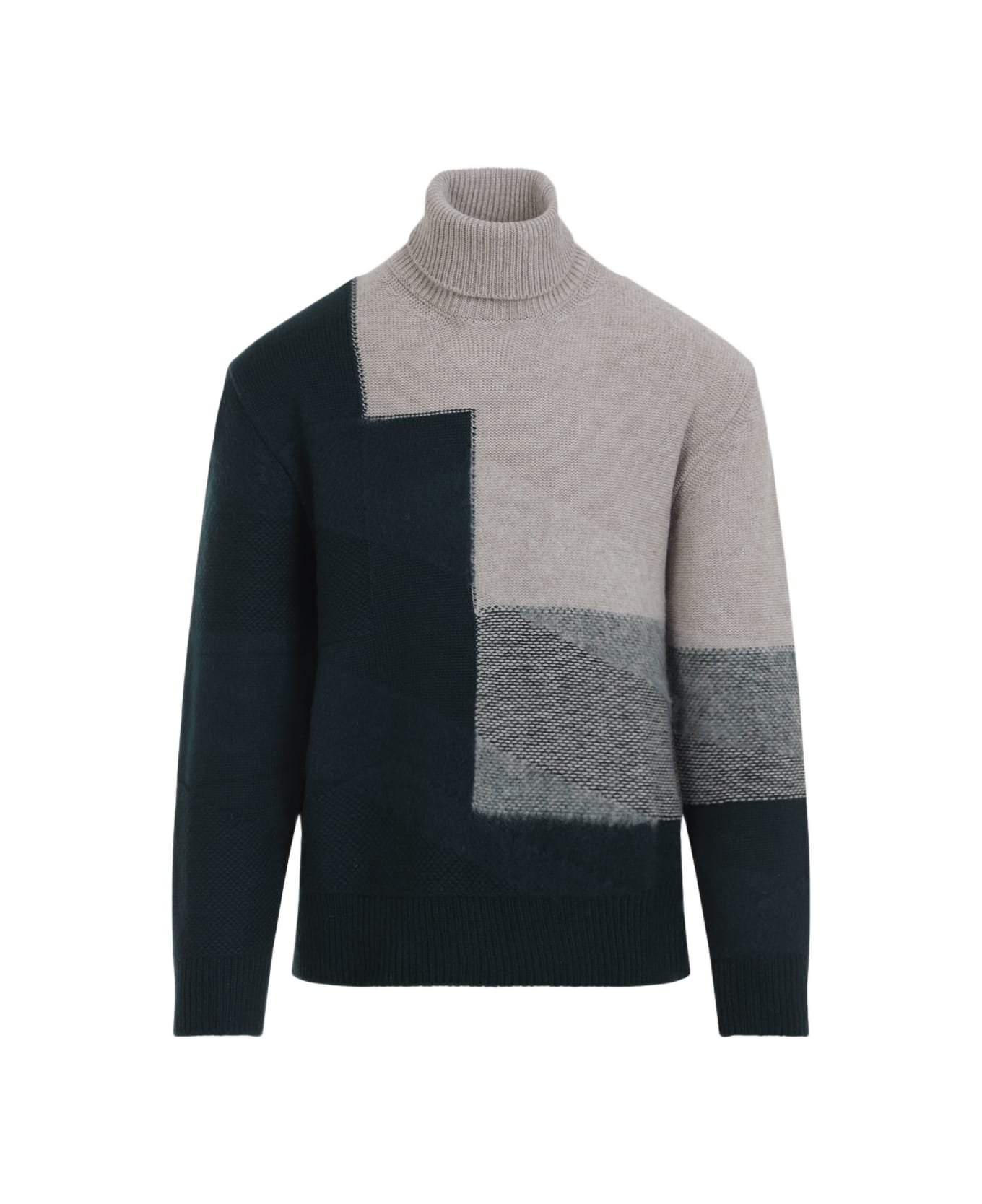 Zegna Intarsia Turtle Neck Sweater - Verde Scuro Fantasia