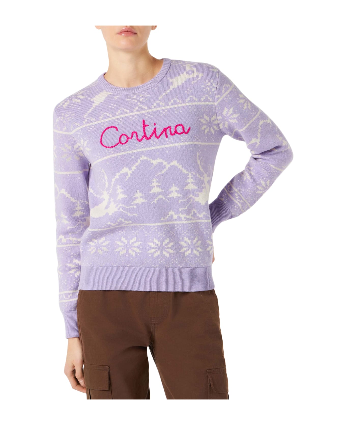 MC2 Saint Barth Woman Sweater With Norwegian Print And Cortina Embroidery - PURPLE ニットウェア