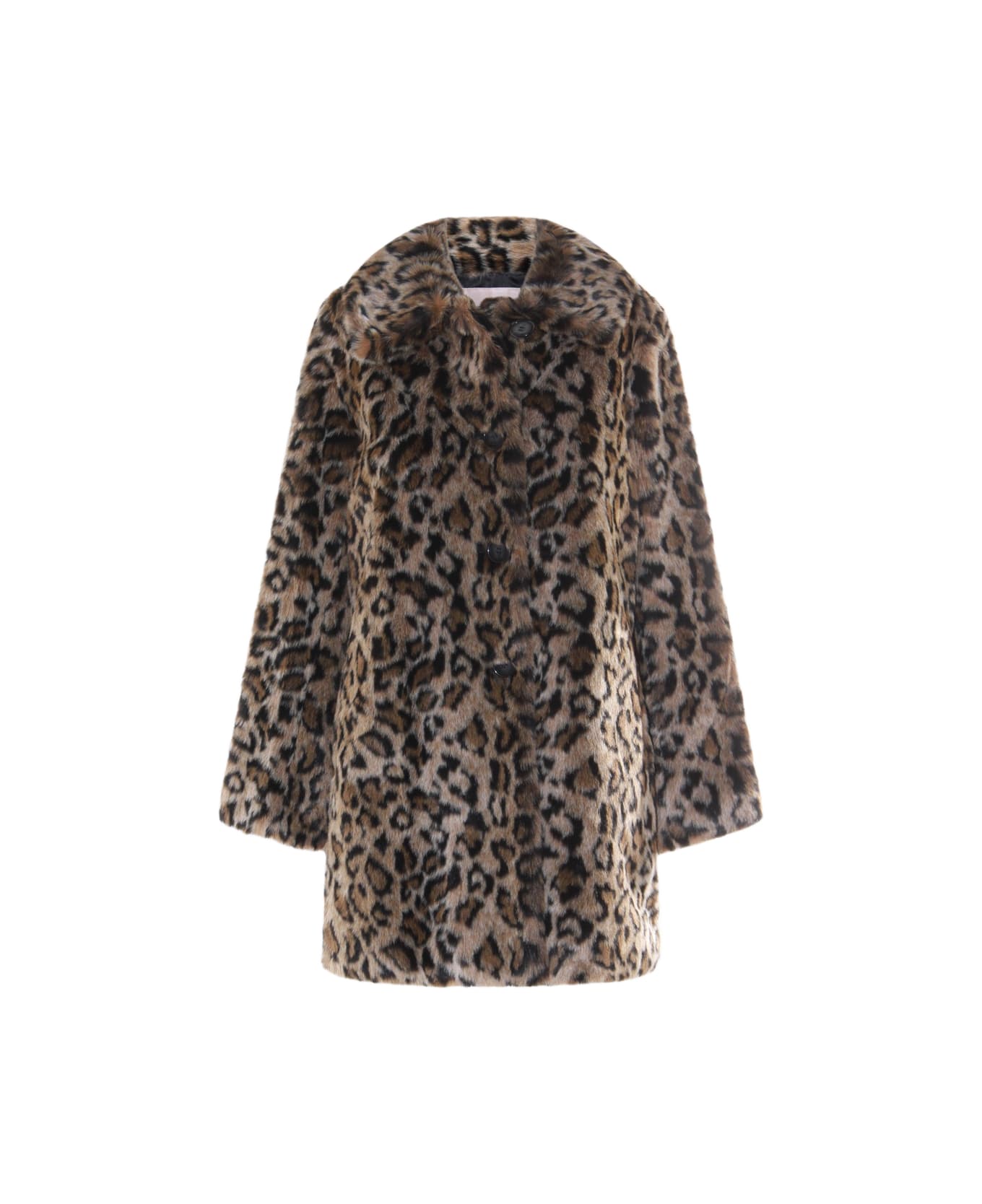 TwinSet Animal Print Coat - JACQ.ANIMALIER NERO/COFFEE
