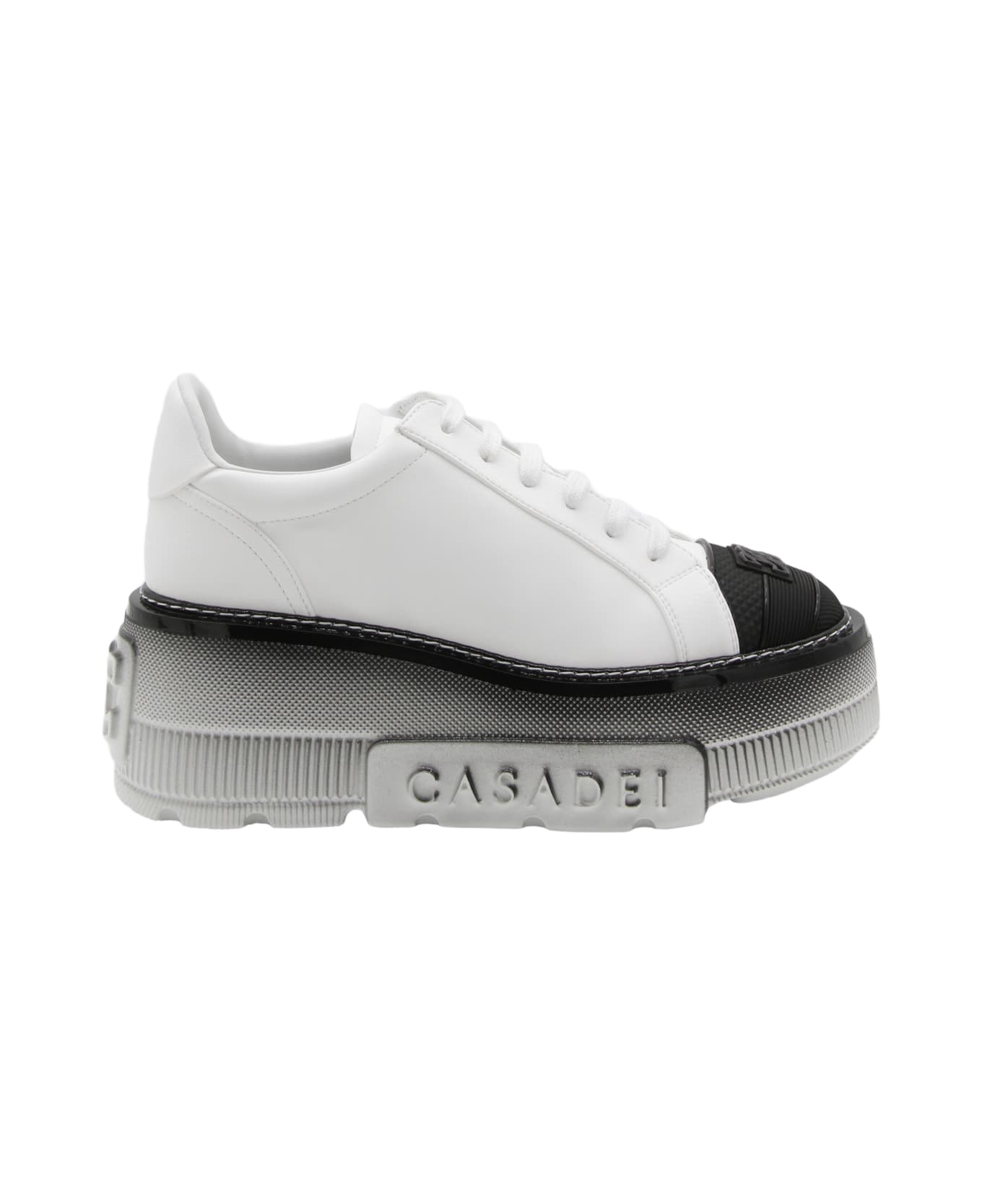 Casadei White And Black Leather Sneakers - White ウェッジシューズ