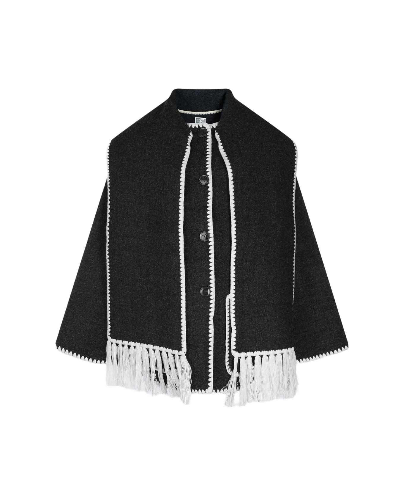 Totême Black Wool Coat - Dark Grey Melange