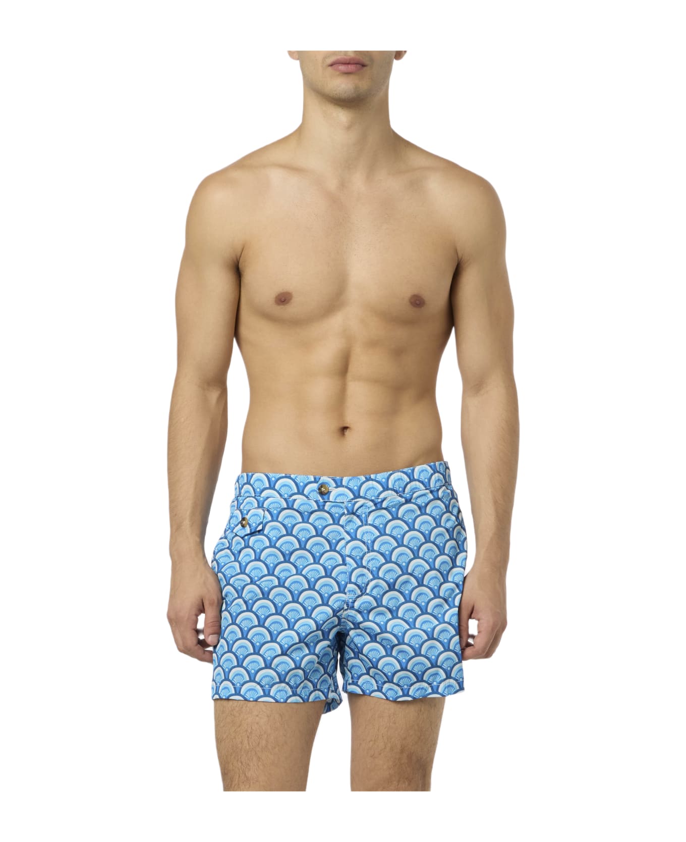 MC2 Saint Barth Man Comfort Swim Shorts With Geometric Print - BLUE