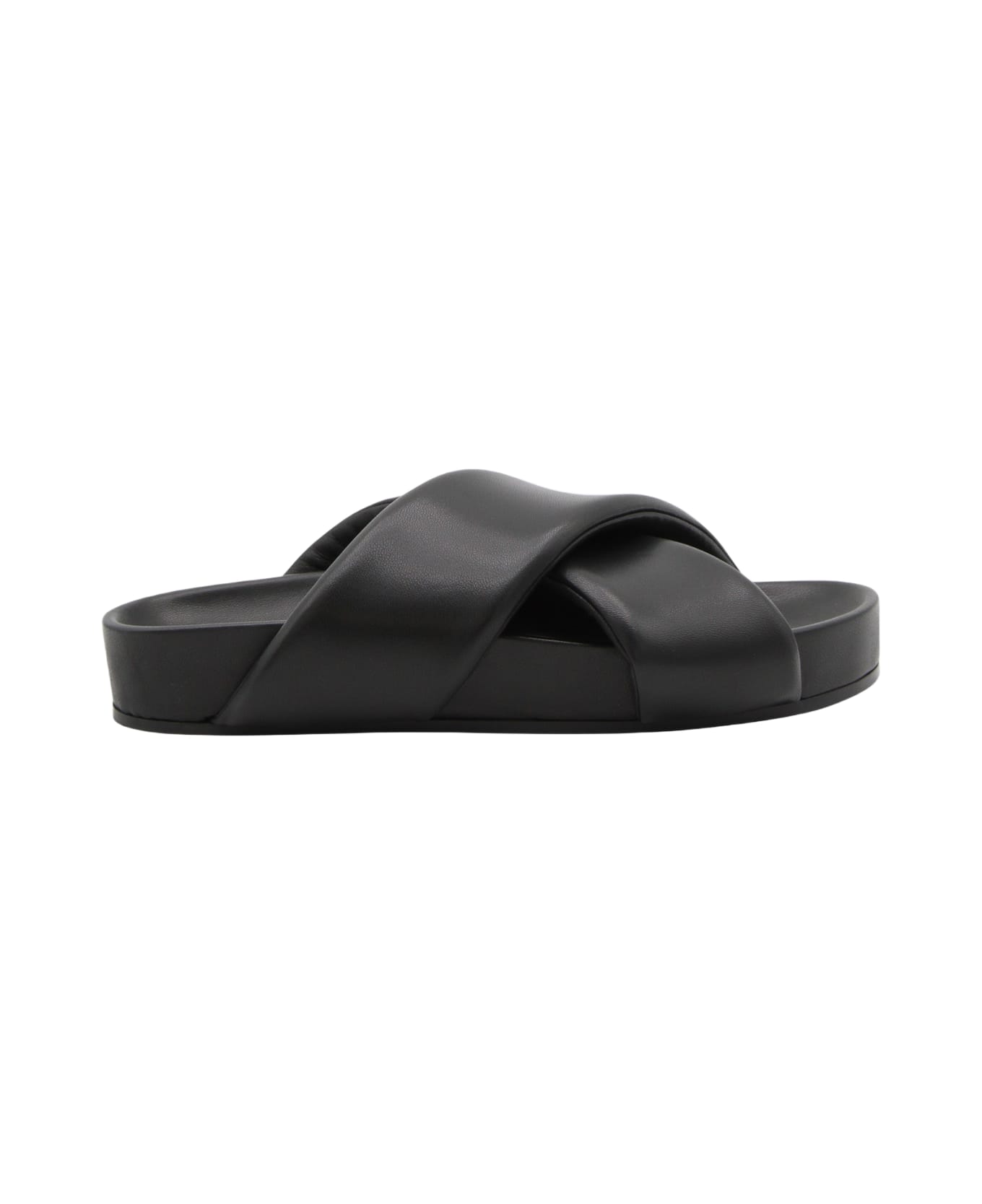 Jil Sander Black Leather Padded Sandals - Black