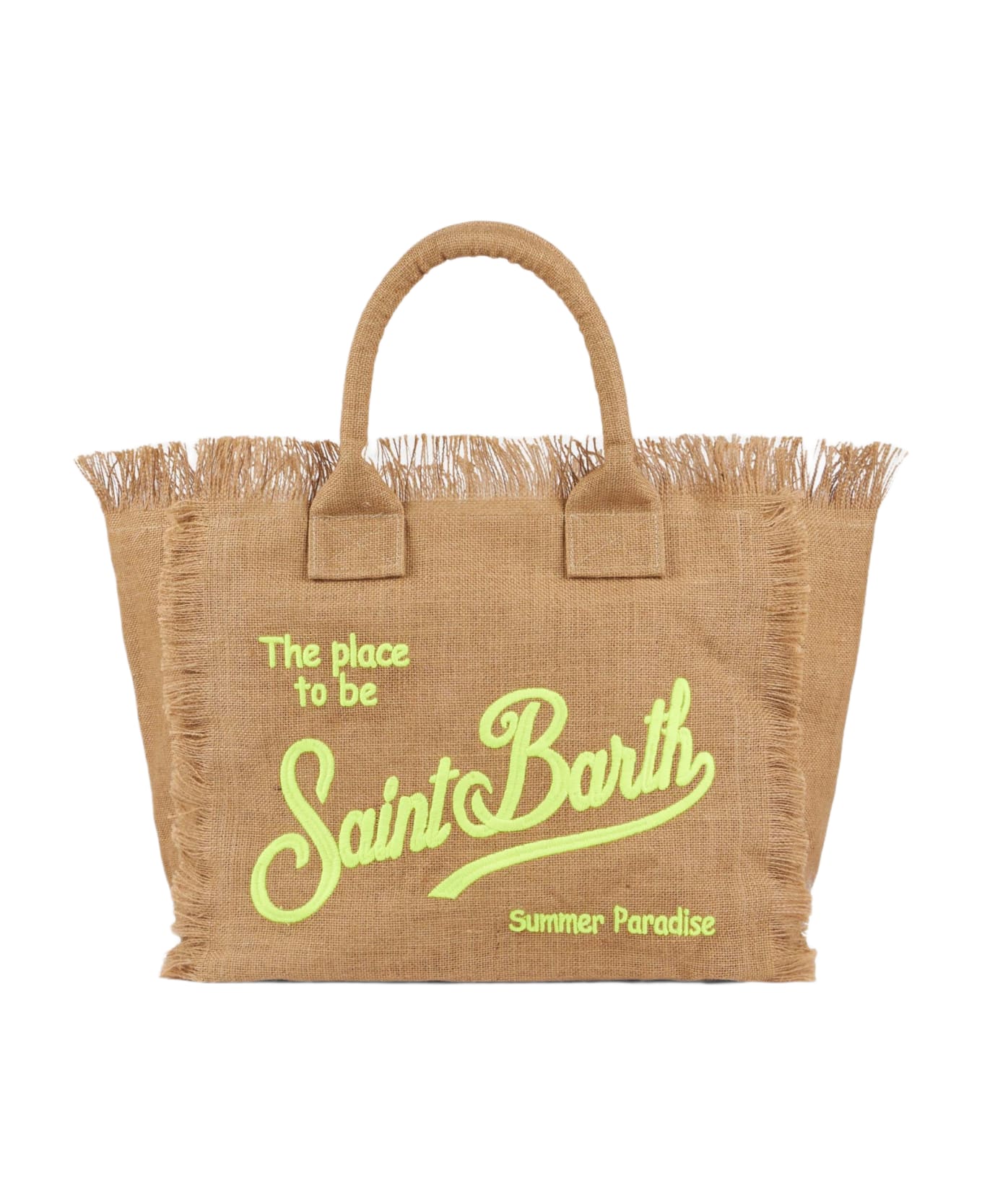 MC2 Saint Barth Vanity Natural Jute Shoulder Bag With Embroidered Logo - WHITE
