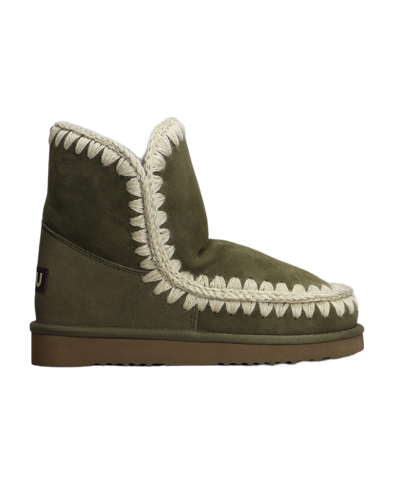 Mou Eskimo 18 Low Heels Ankle Boots In Green Suede - Brown