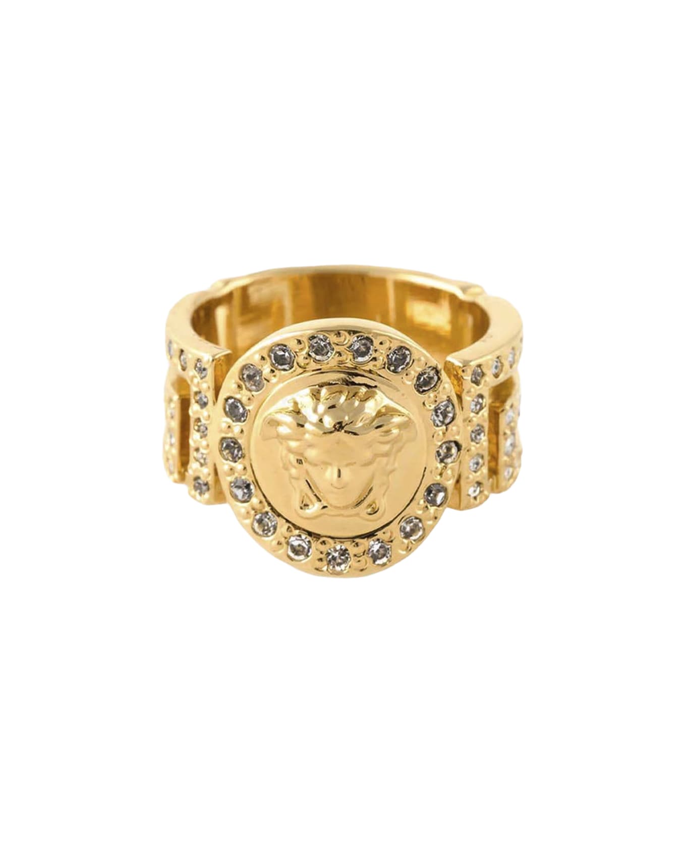 Versace La Medusa Ring With Crystals - Golden