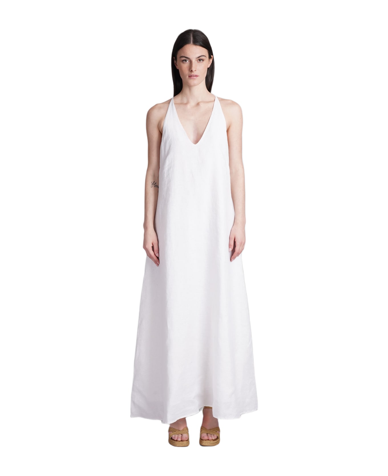 120% Lino Dress In White Cotton - white ワンピース＆ドレス