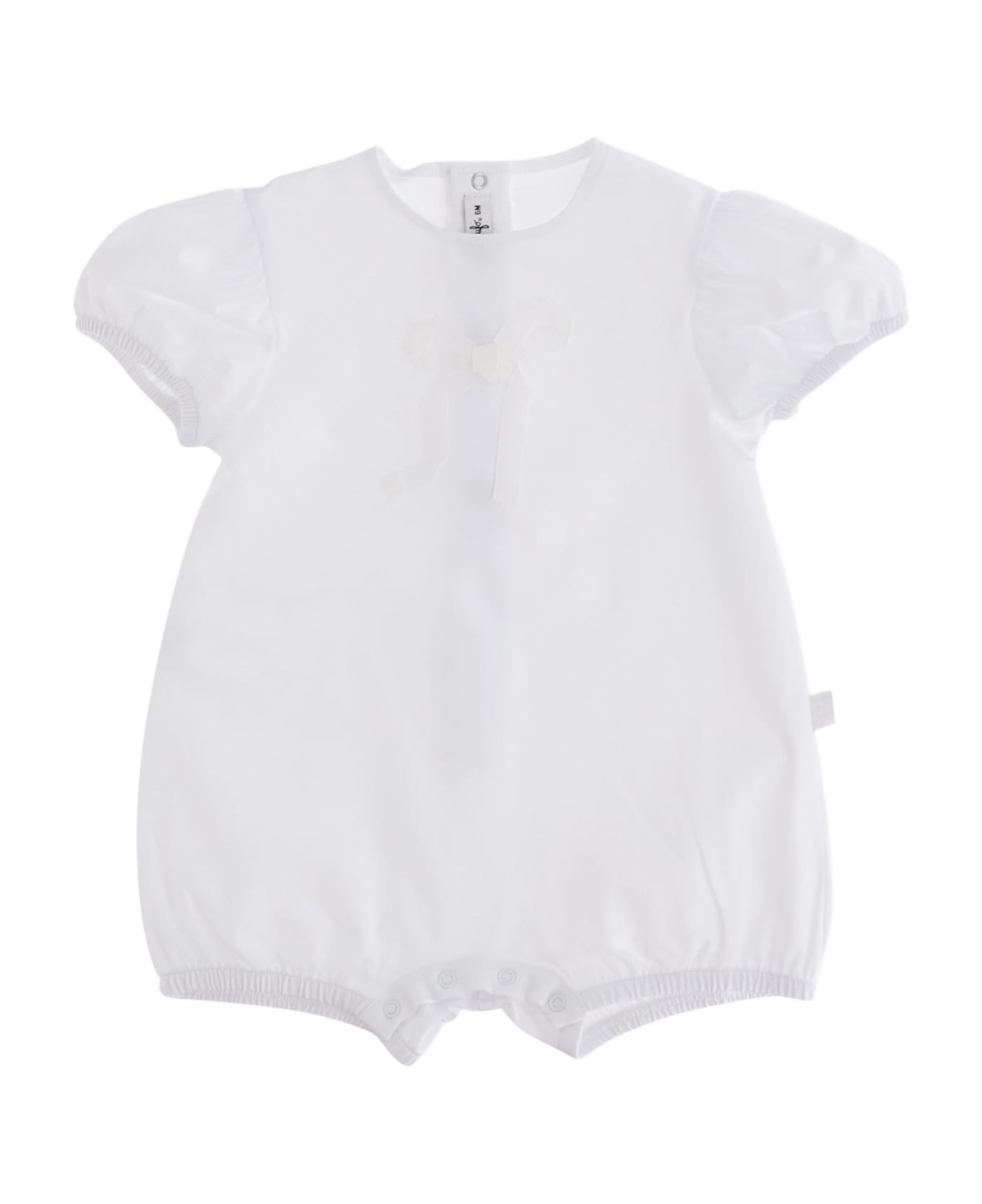 Il Gufo Stretch Cotton Sleepsuit With Bow - BIANCO/BIANCO