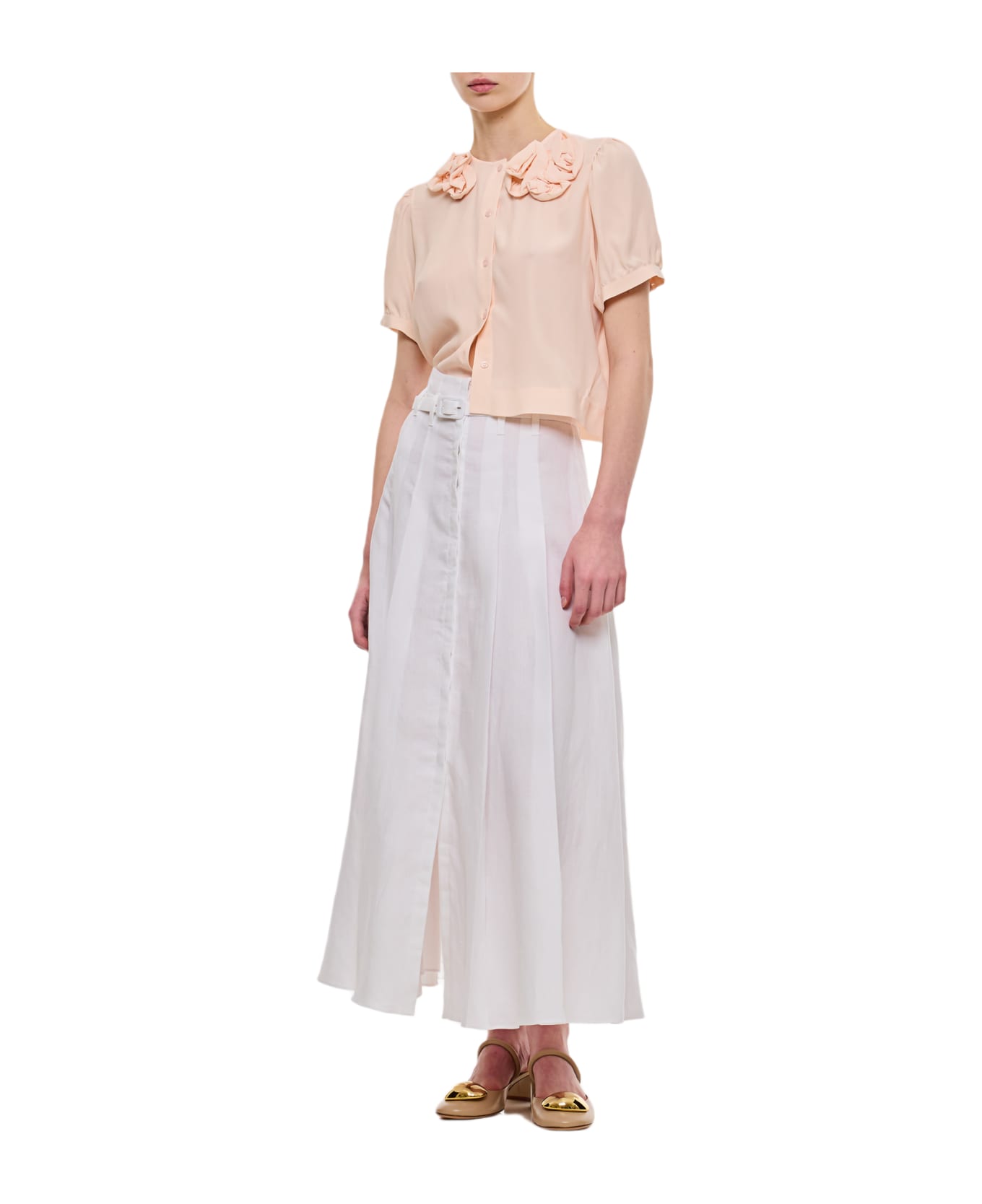 Simone Rocha Short Sleeve Top W/ Clustered Rose - Pink スカート