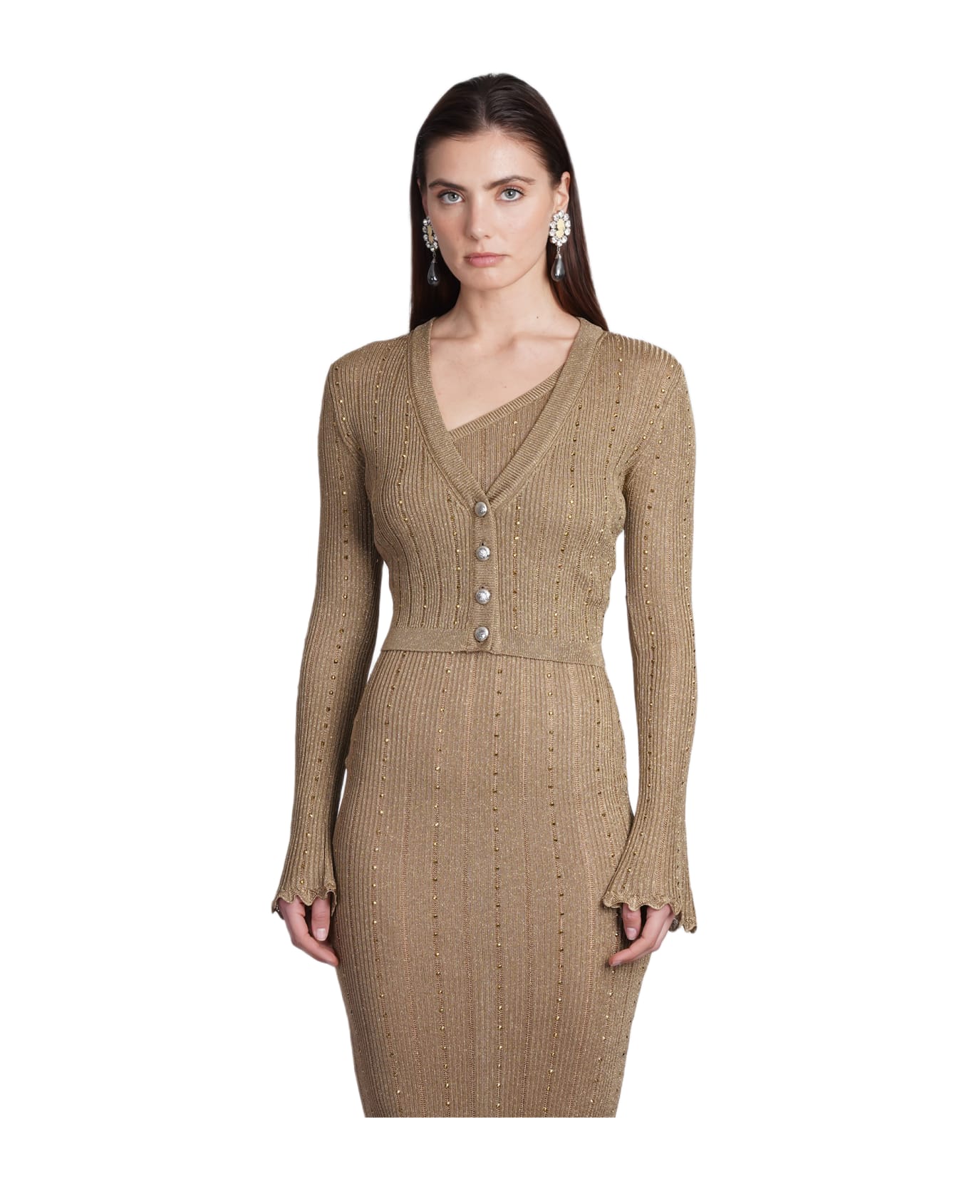 Alessandra Rich Cardigan In Gold Acrylic - gold