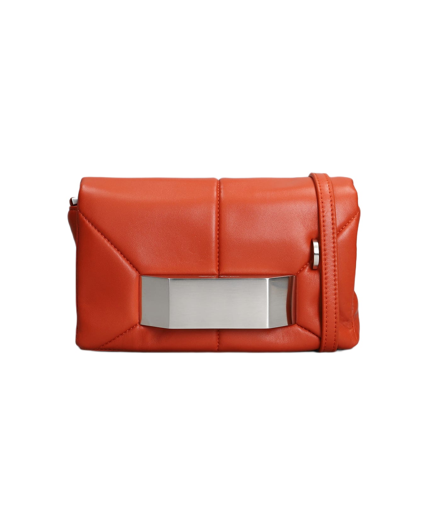 Rick Owens Quilted Griffin Clutch In Orange Leather - orange