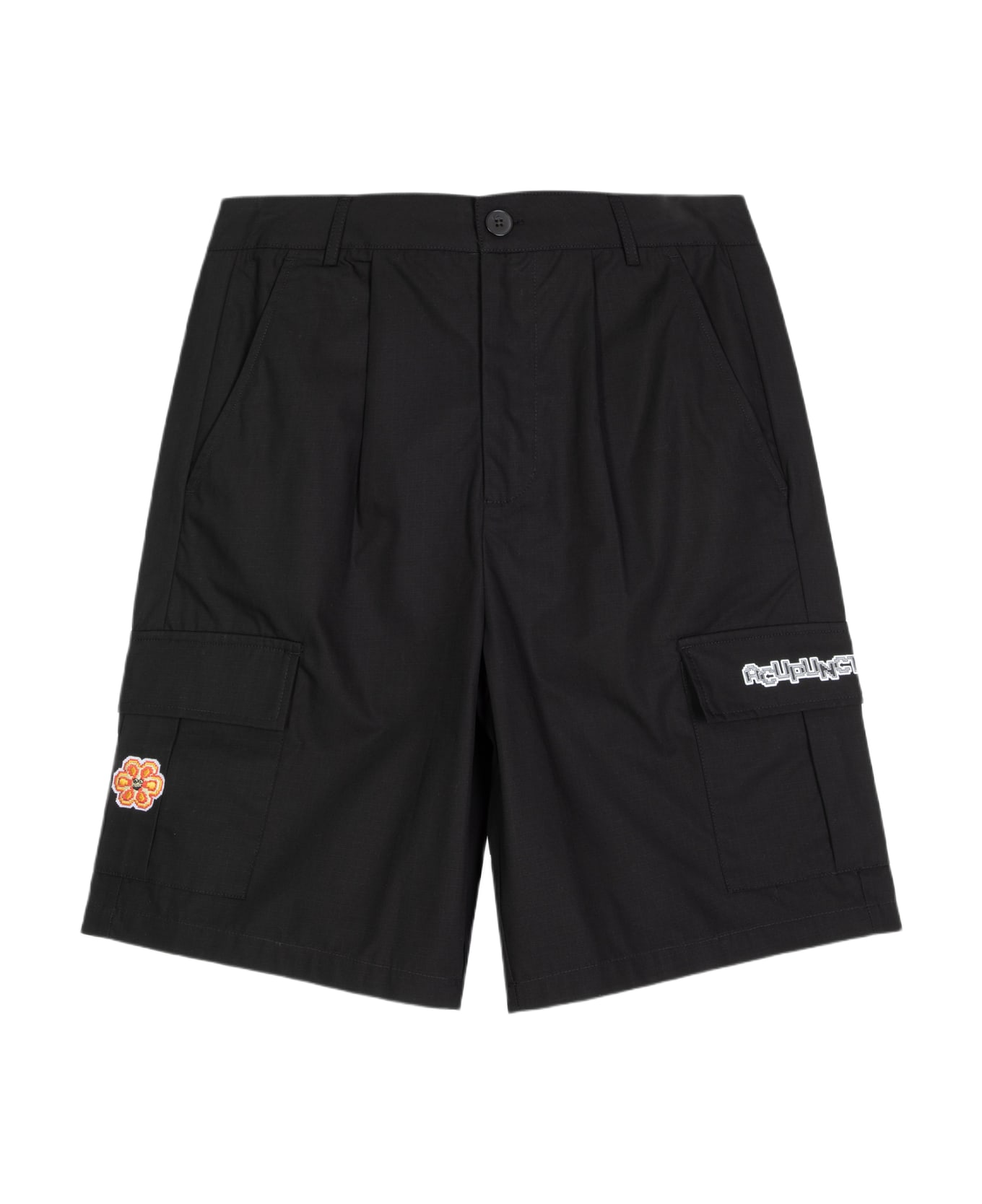 Acupuncture Cargo Shorts Black cotton cargo short - Nero