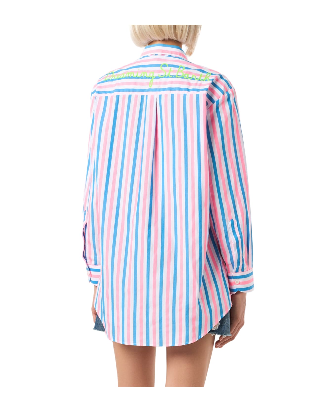 MC2 Saint Barth Striped Cotton Shirt With Dreaming St. Barth Embroidery - PINK