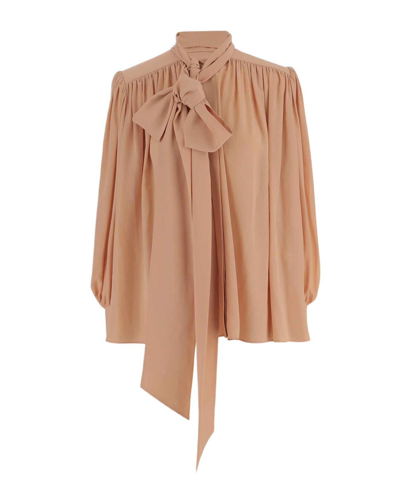 Chloé Silk Blouse With Bow At The Neck - Beige