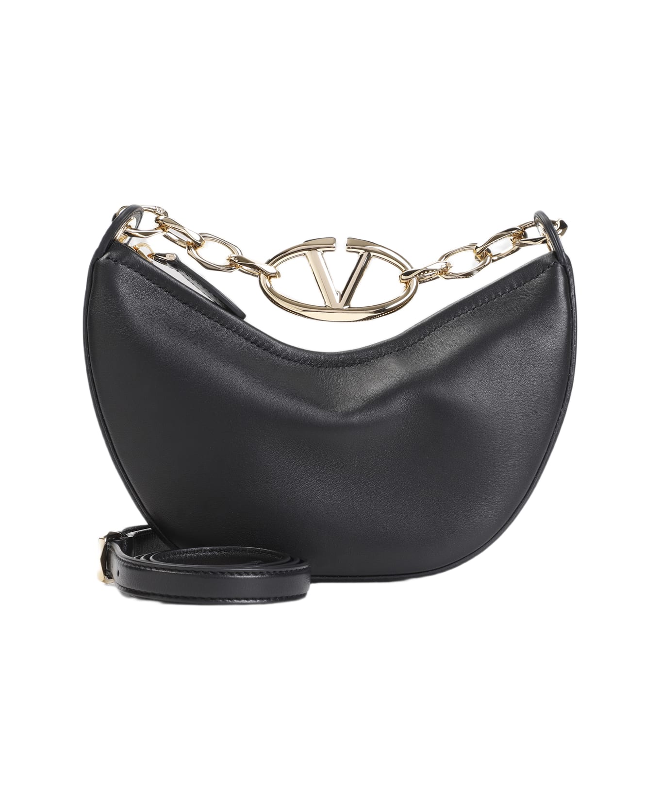 Valentino Garavani Black Leather Small Hobo Vlogo Moon Handbag - No Nero