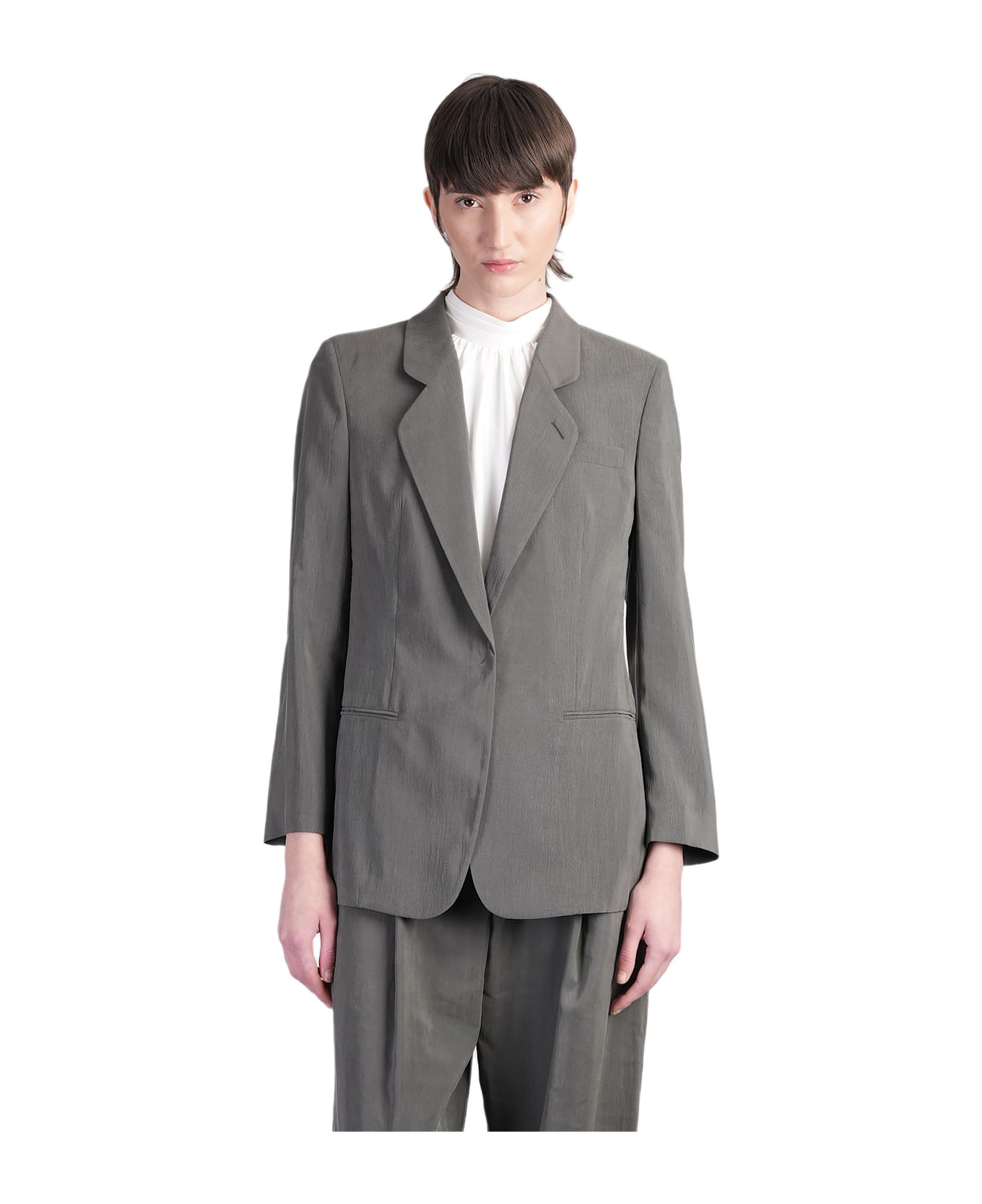 Giorgio Armani Blazer In Green Silk - Grey