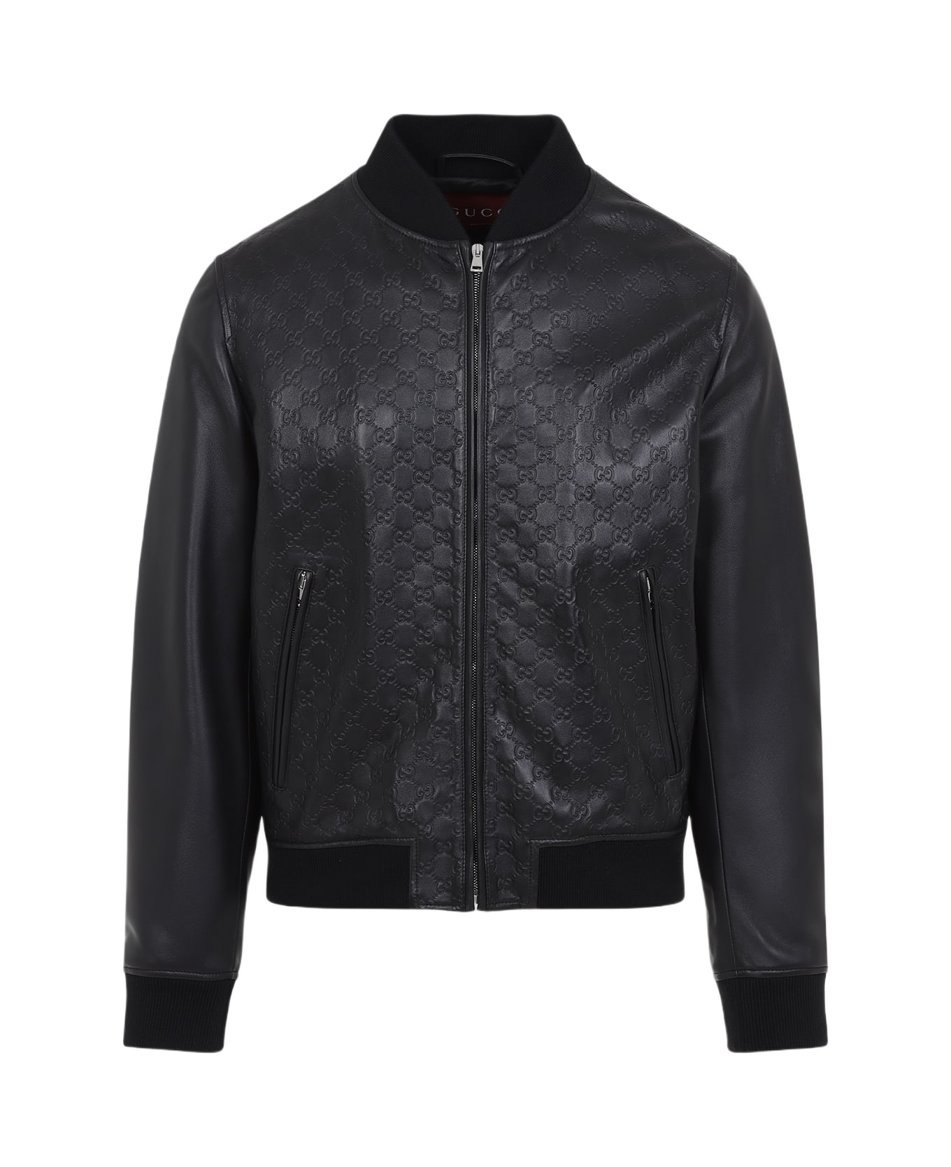 Gucci Leather Gg Logo Jacket - Black