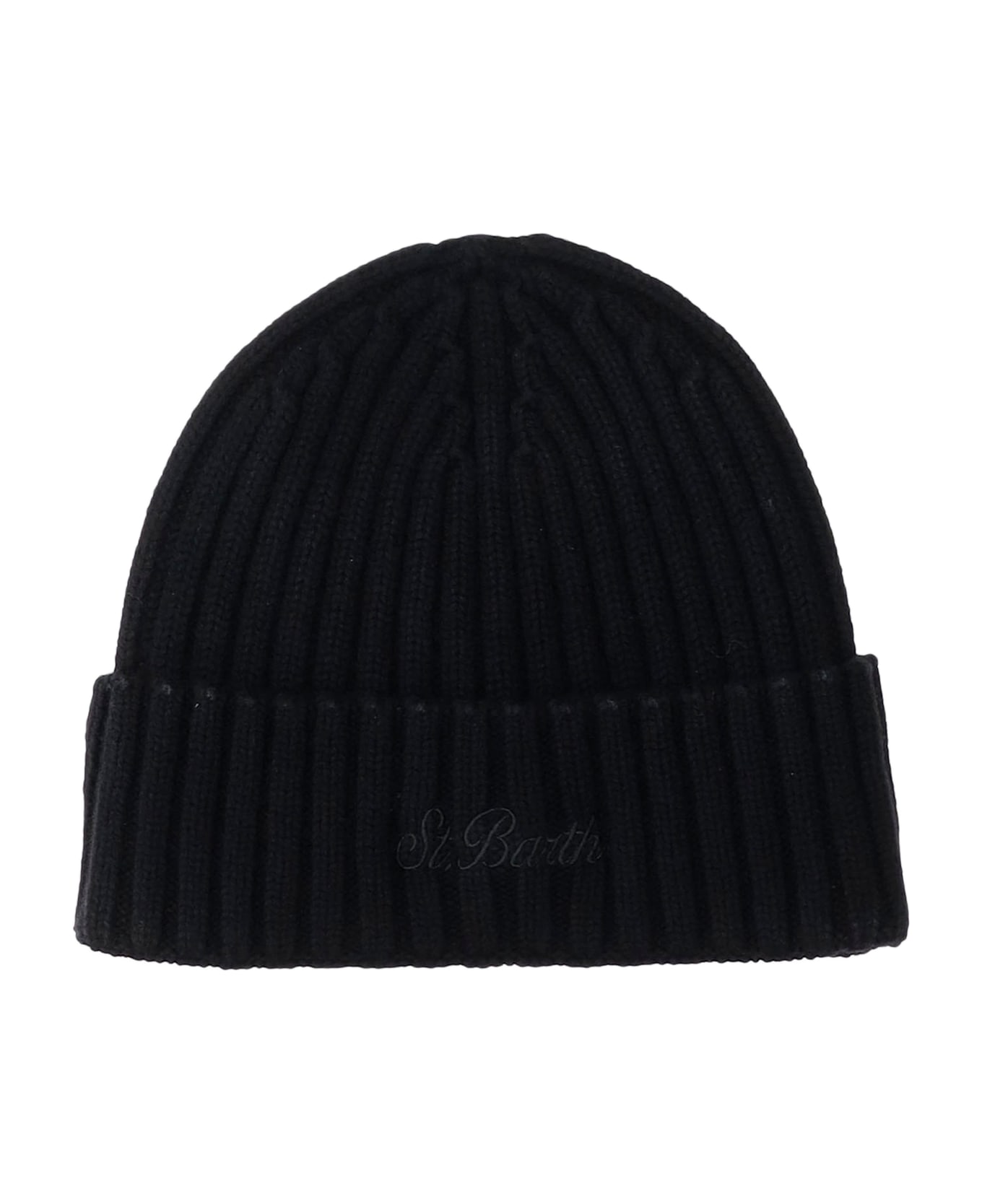 MC2 Saint Barth Wool Blend Beanie With Logo - Black