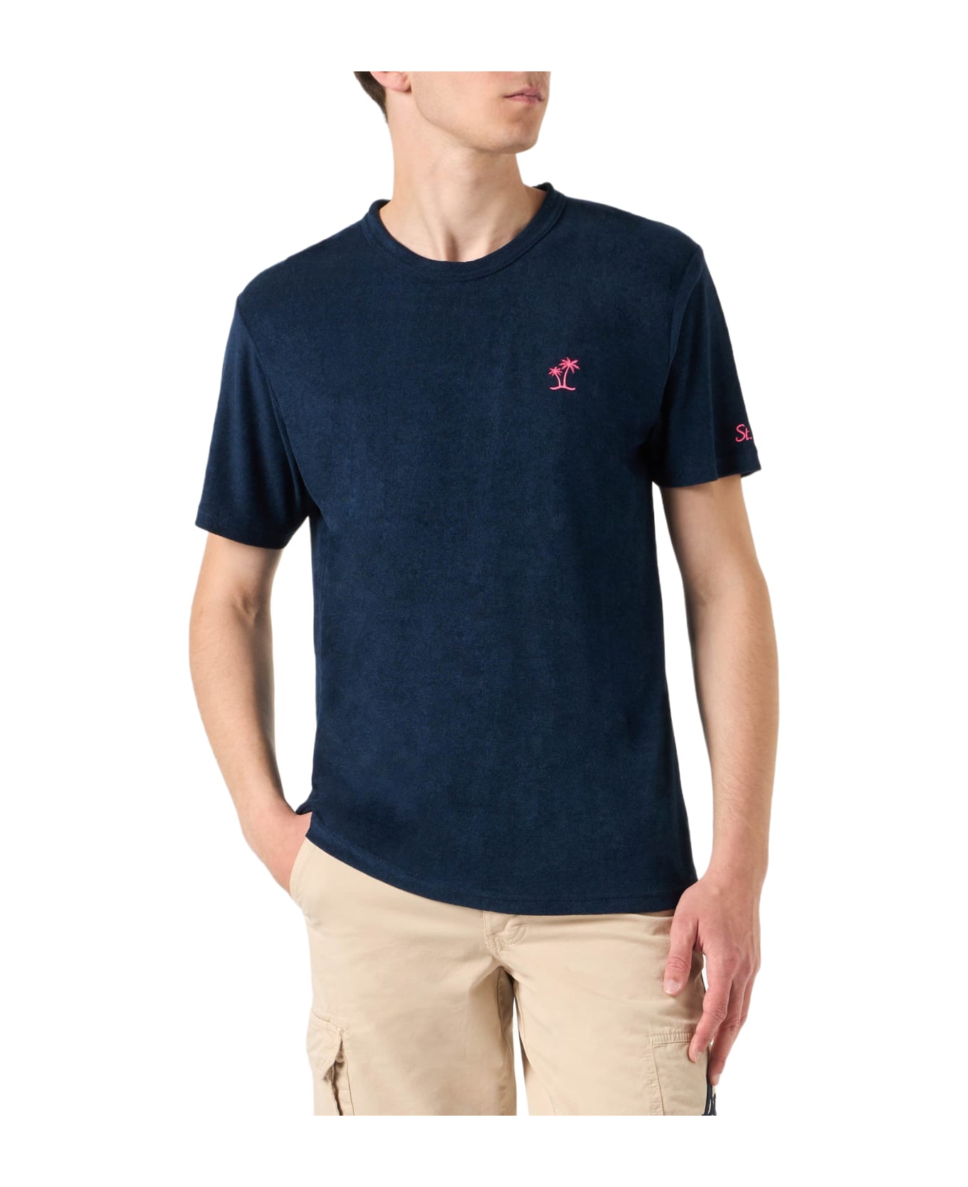 MC2 Saint Barth Man Blue Navy Terry T-shirt With Pocket - BLUE
