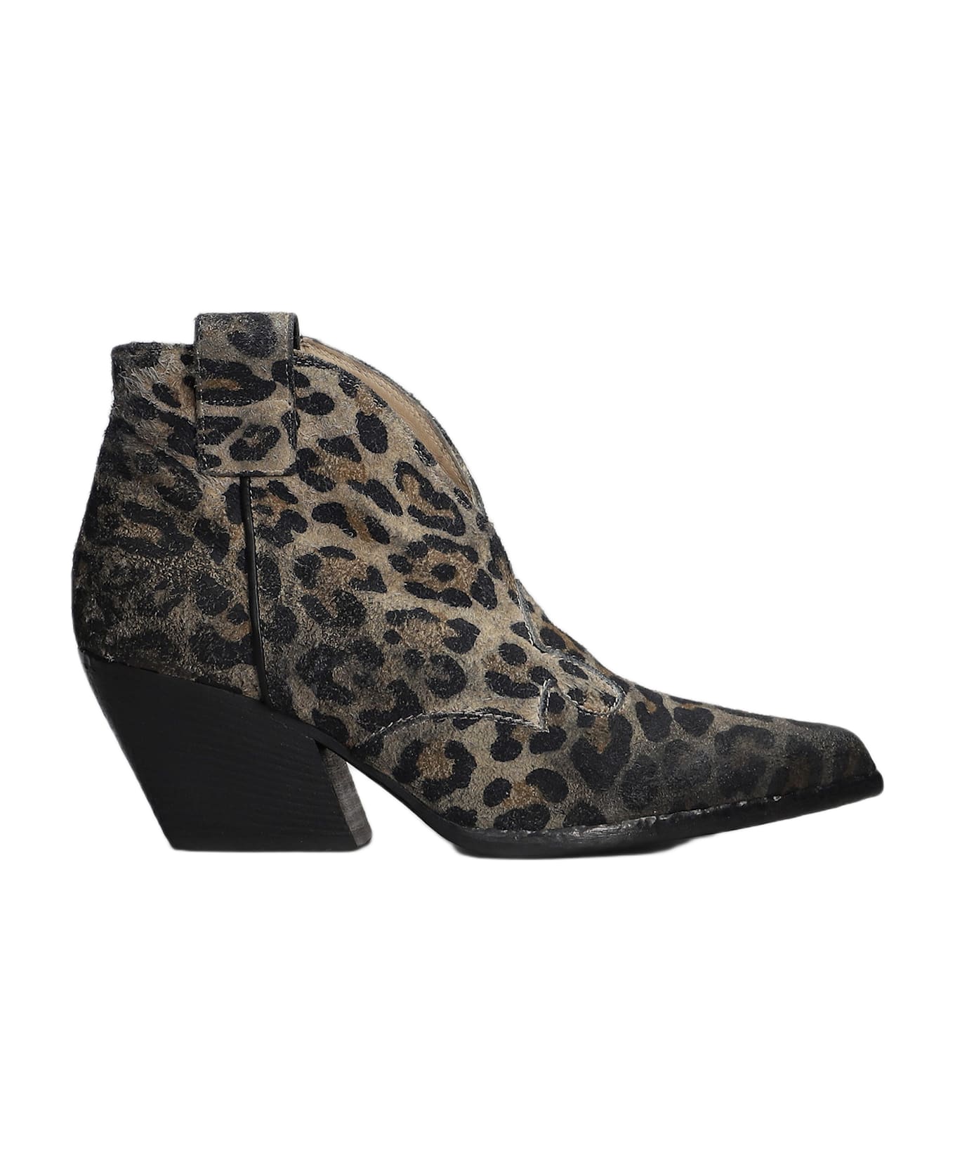 Elena Iachi Texan Ankle Boots In Animalier Suede - Animalier