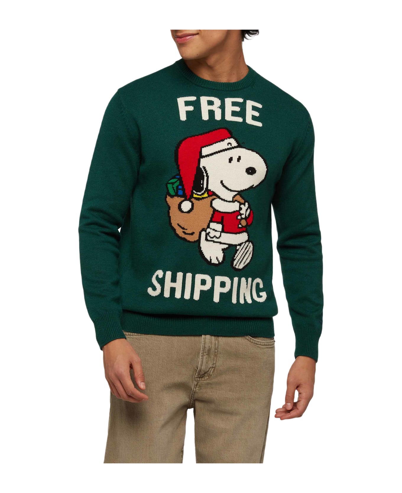 MC2 Saint Barth Green Sweater Heron With Snoopy Jacquard | Snoopy Peanuts® Special Edition - GREEN