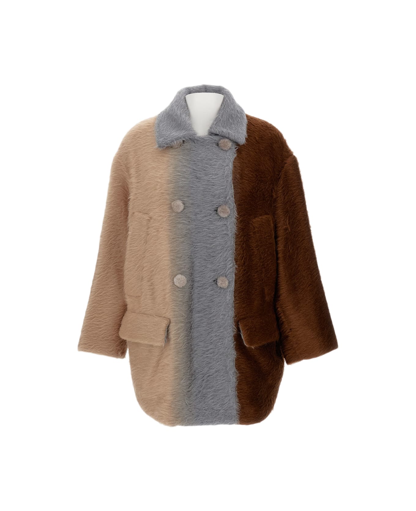 Fendi Blouson Furry Striped Coat - MultiColour