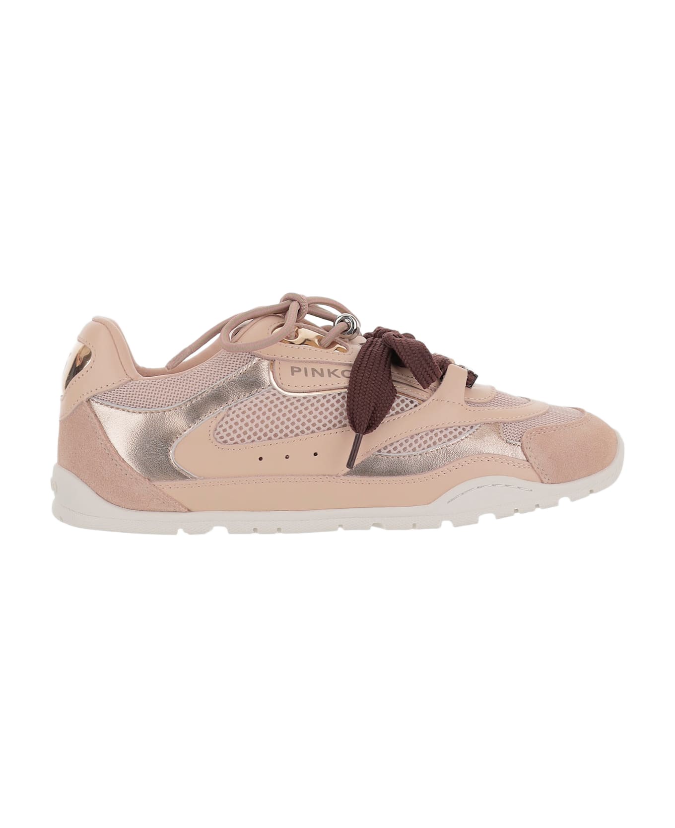 Pinko Yulia Leather And Mesh Sneakers With Two-tone Laces - Pink