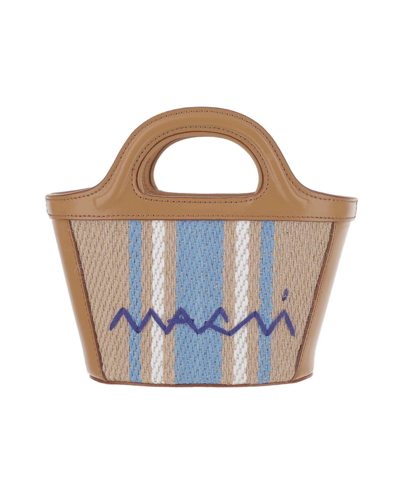 Beige And Light Blue Leather Totes