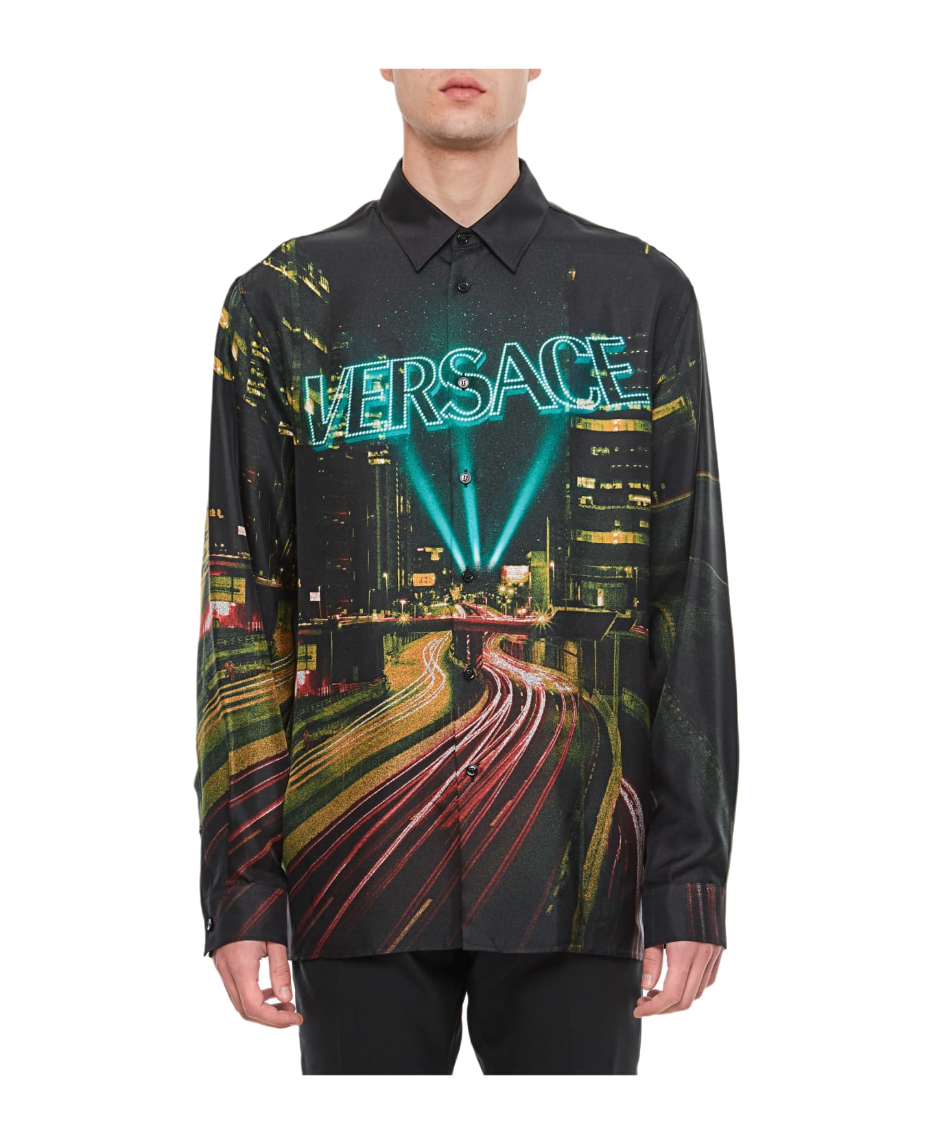 Versace Silk Twill Lights Printed Shirt - Black