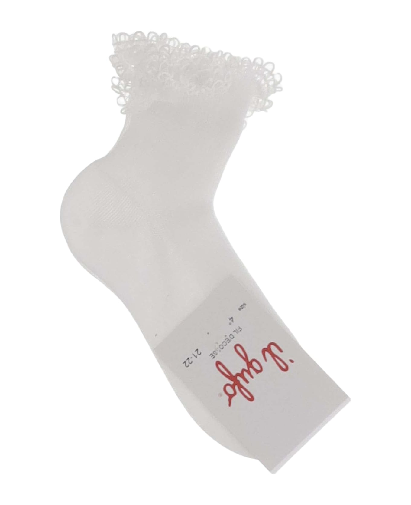 Il Gufo Cotton Socks With Lace Ruffles - White アンダーウェア