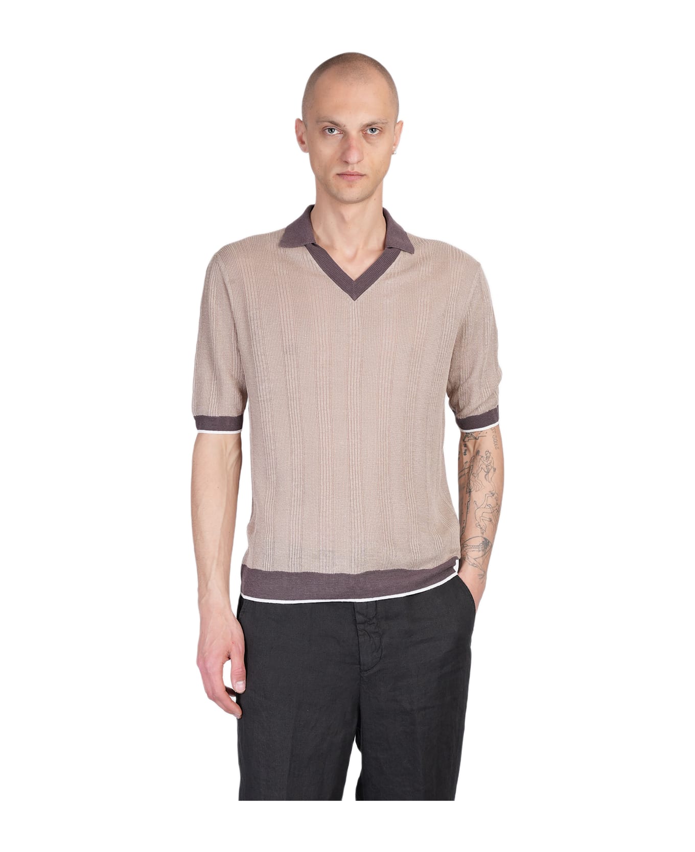 Ballantyne Polo In Beige Linen - beige
