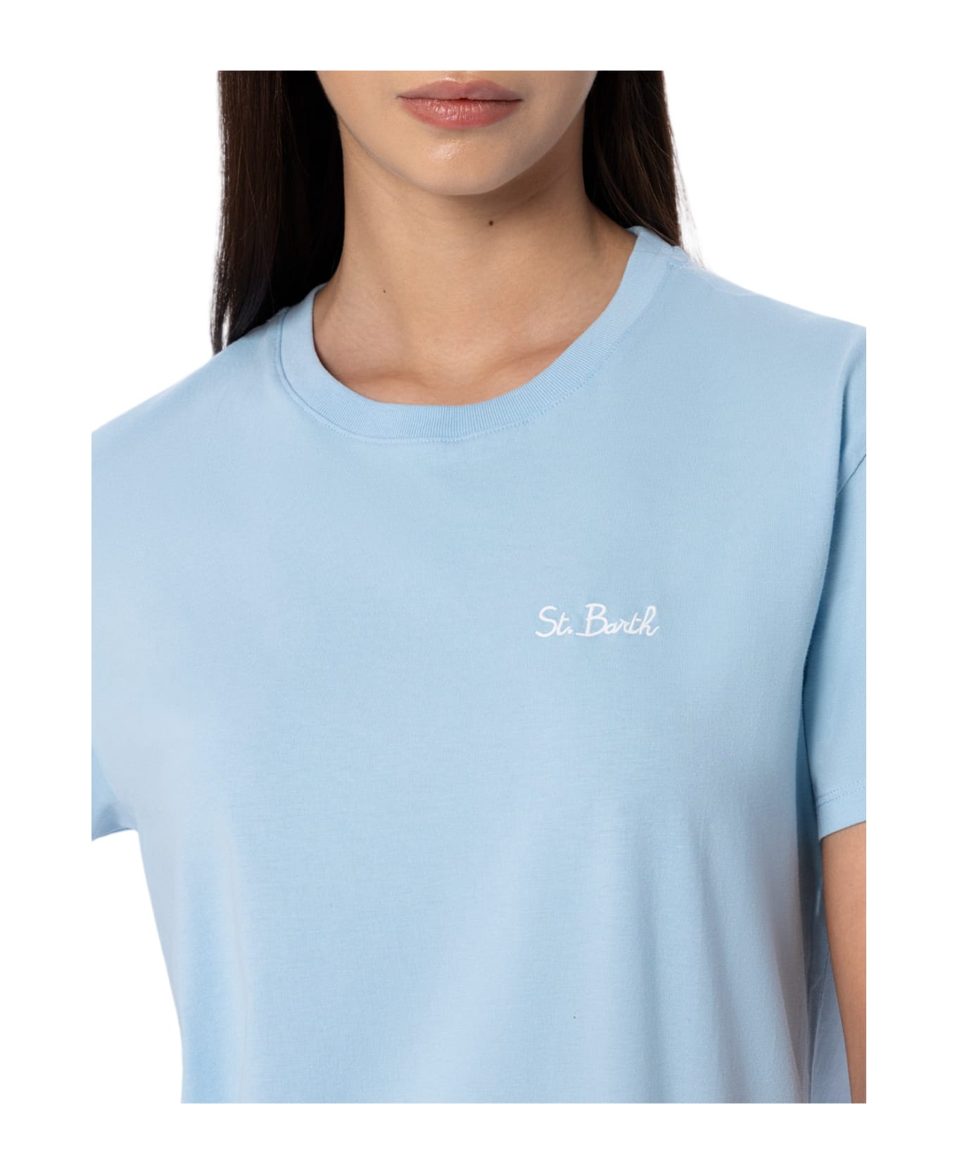 MC2 Saint Barth Woman Light Blue Cotton Jersey Crewneck T-shirt Emilie - SKY