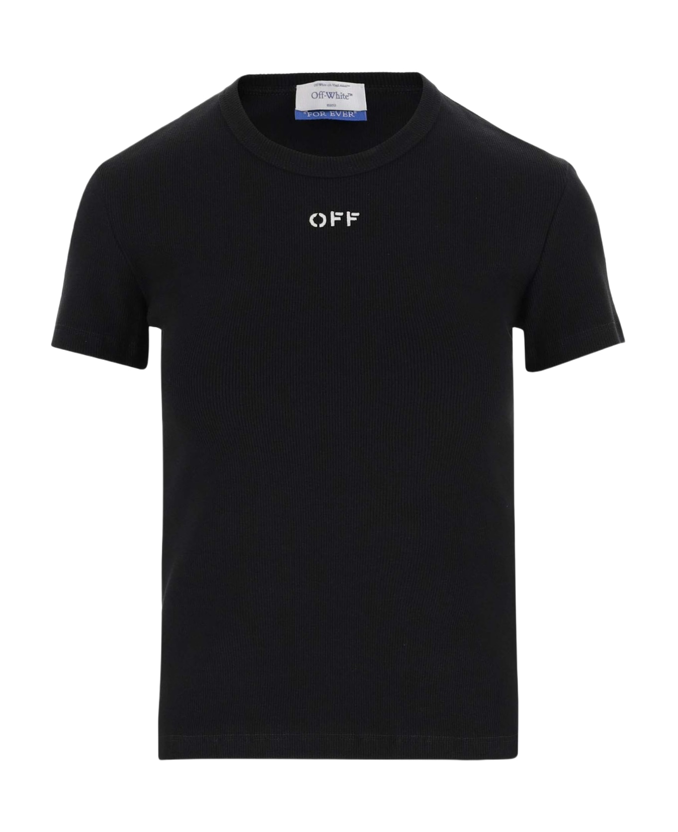 Off-White Stretch Cotton T-shirt With Logo - Black Whit