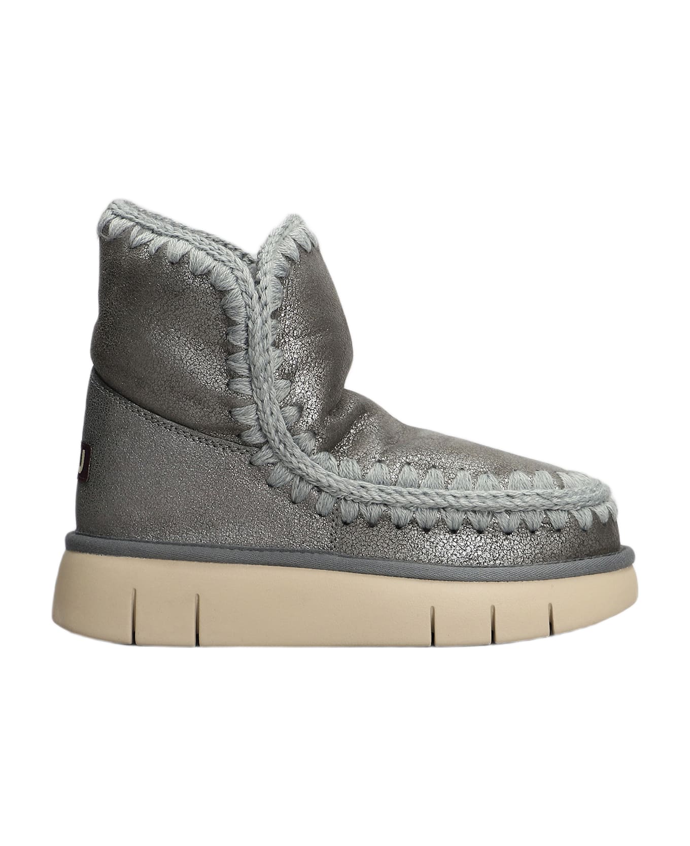 Mou Eskimo 18 Low Heels Ankle Boots In Grey Leather - grey