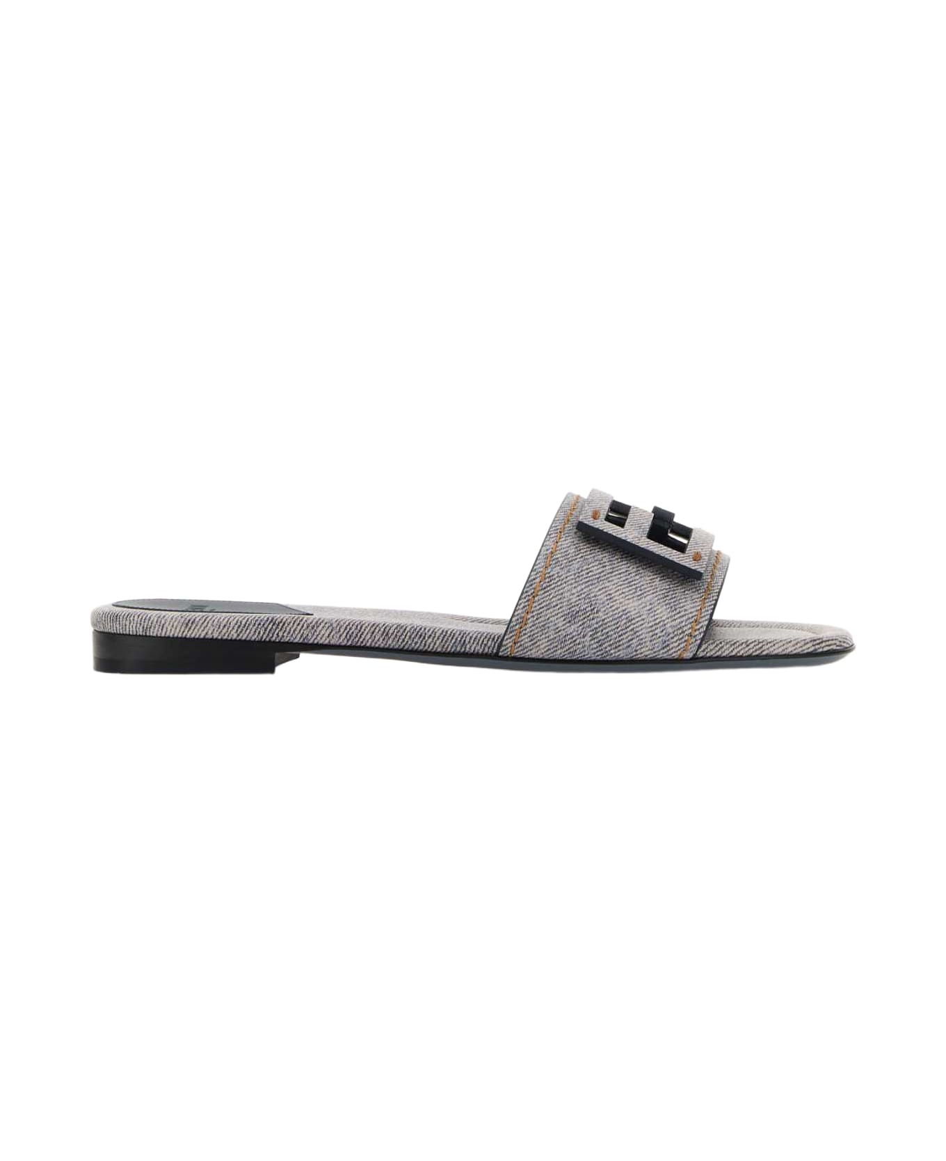 Fendi Printed Leather Baguette Slippers - CAMEL.JEANS+CAM.JEAN