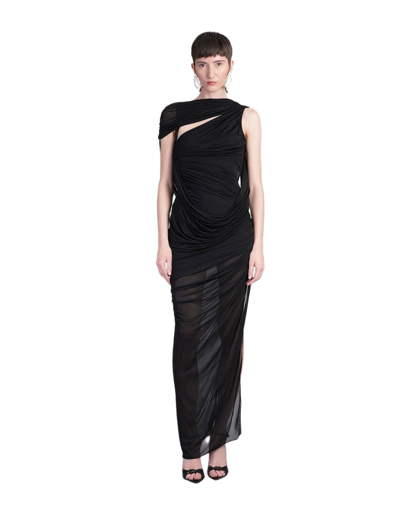 Mugler Long Dress In Black Viscose - black