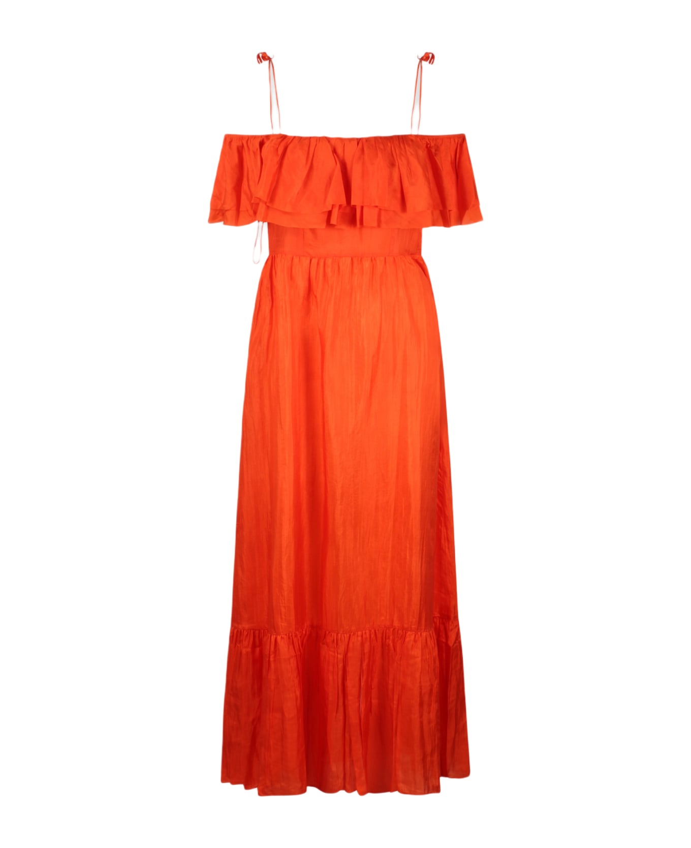 The Rose Ibiza Ruffled Silk Long Dress - Yellow & Orange