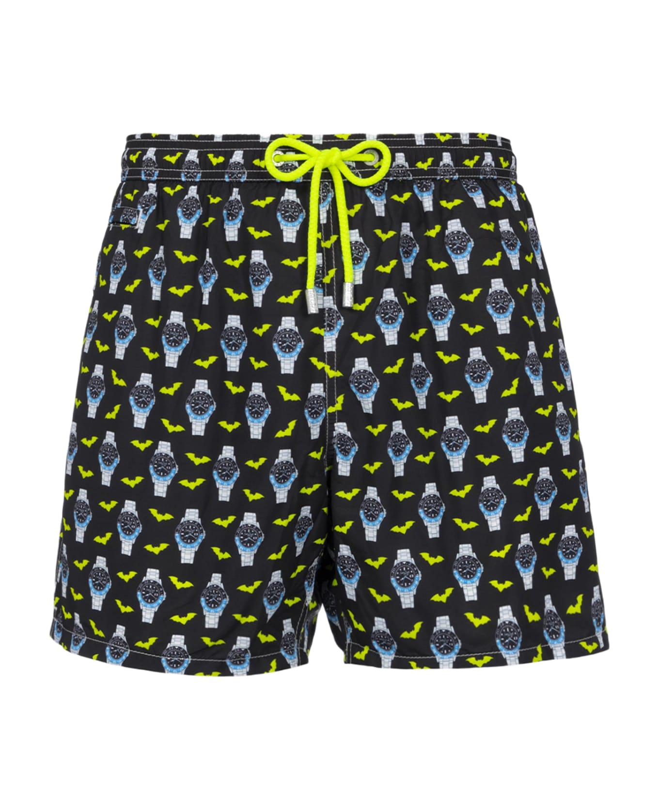 MC2 Saint Barth Man Lightweight Fabric Swim-shorts Lighting Micro Fantasy With Watches Print - BLACK