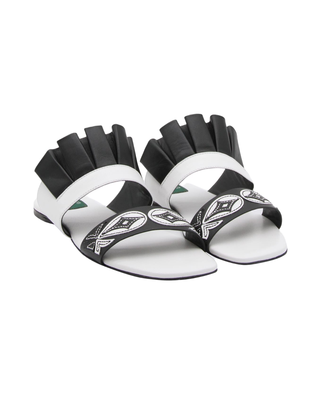 Pucci Black And White Leather Goccia Applique' Sandals Sandals - White