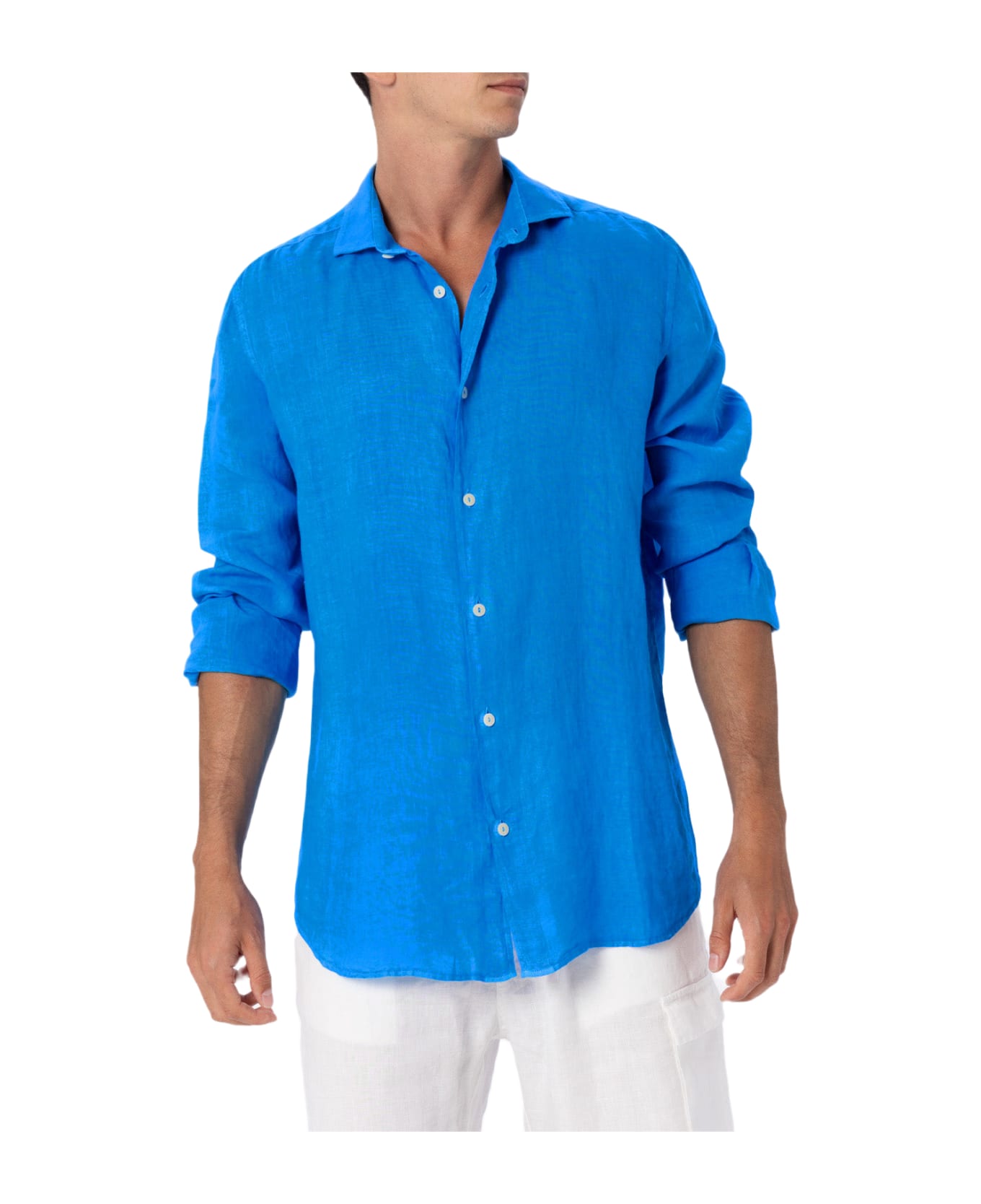 MC2 Saint Barth Man Watercolor Bluette Linen Shirt Pamplona - SKY